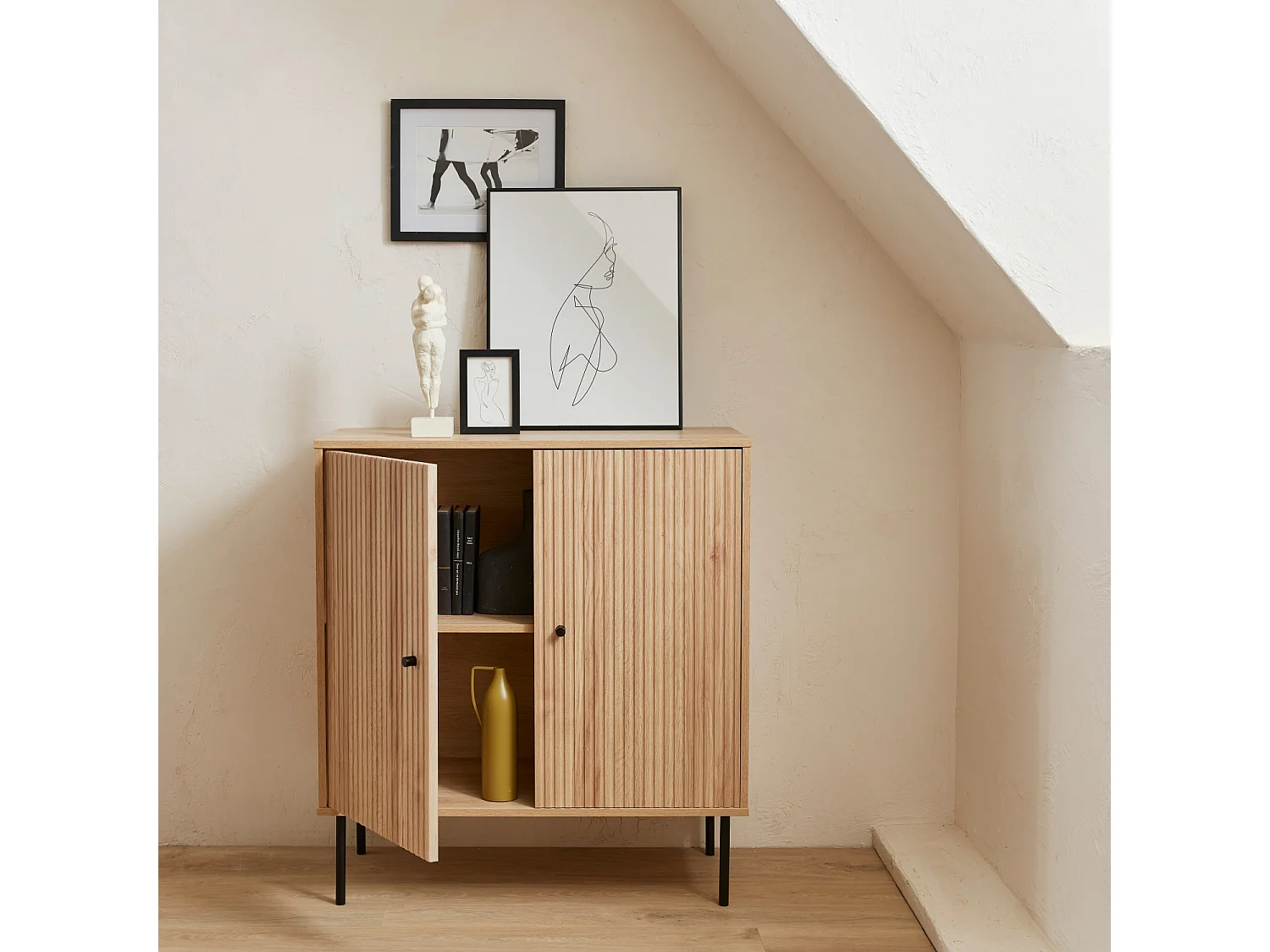 Aparador con efecto madera de 2 puertas, 83.5cm natural