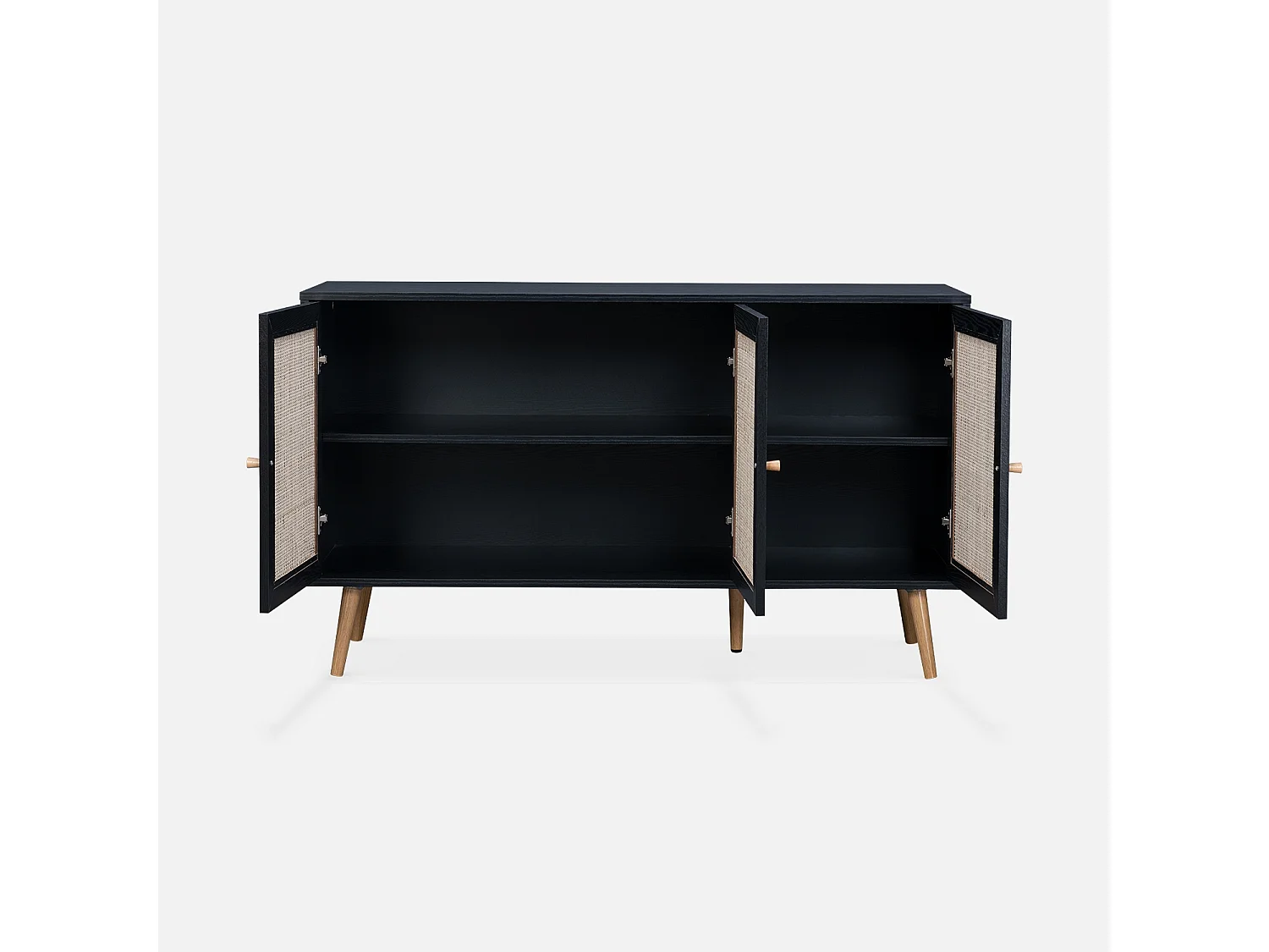 Credenza in cannage 3 ante, 120cm, nero