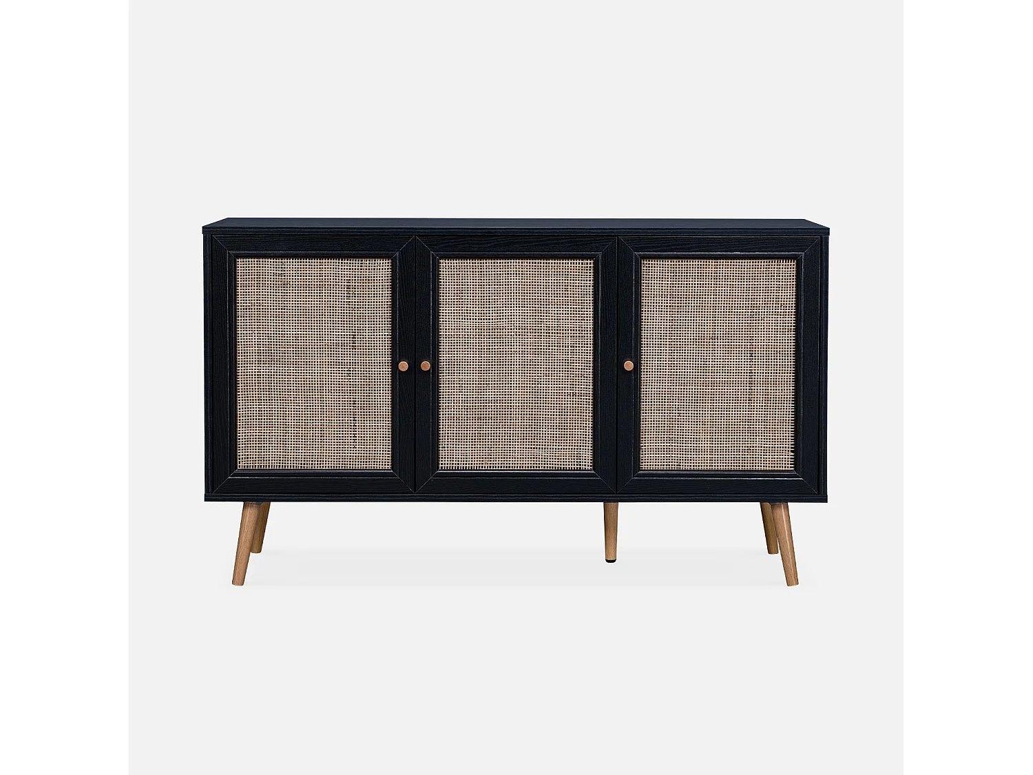 Credenza 3 ante in cannage, 120 cm, nero