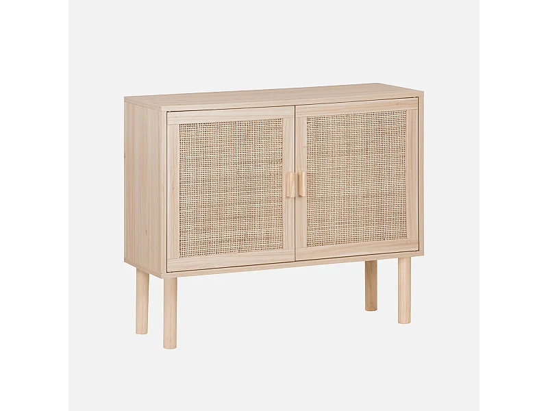 Credenza effetto canna e legno a 2 ante, 80cm, marrone naturale