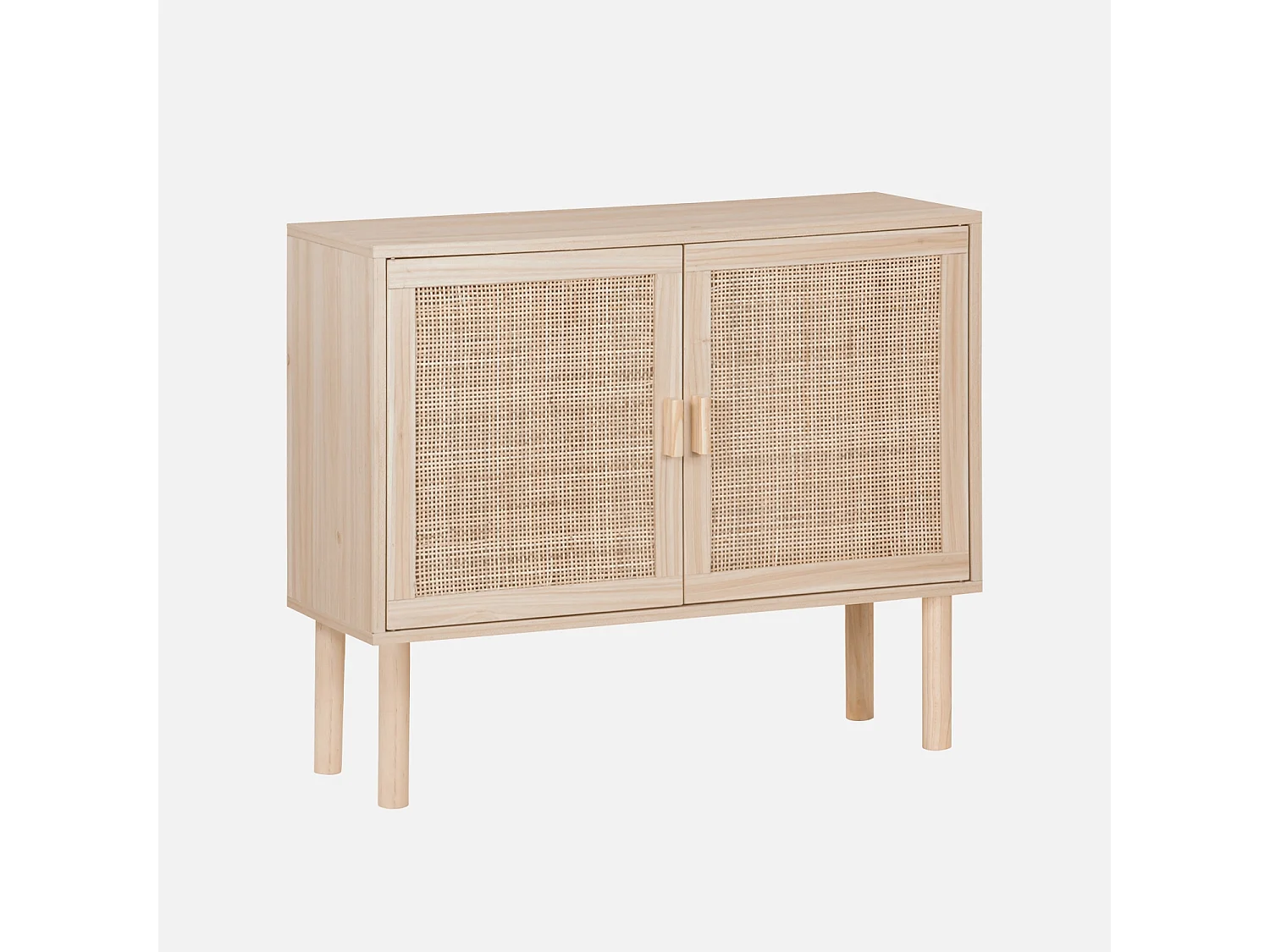 Credenza effetto canna e legno a 2 ante, 80cm, marrone naturale
