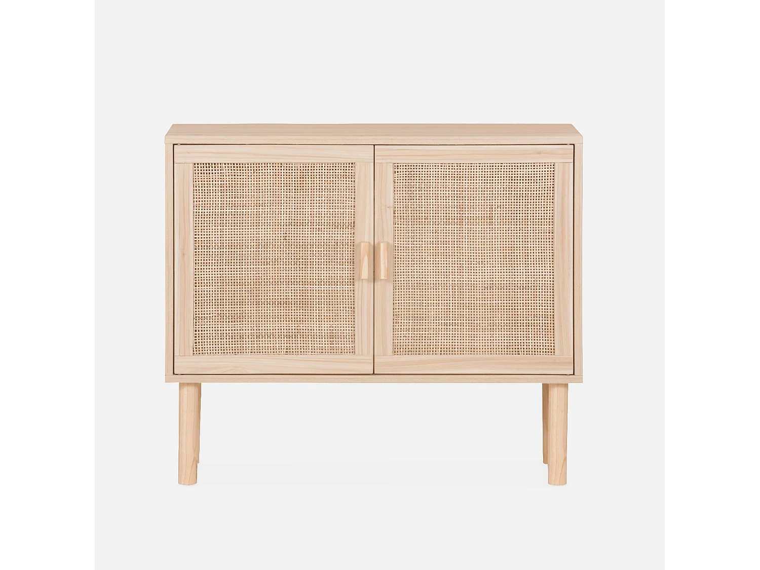 Credenza effetto canna e legno a 2 ante, 80cm, marrone naturale