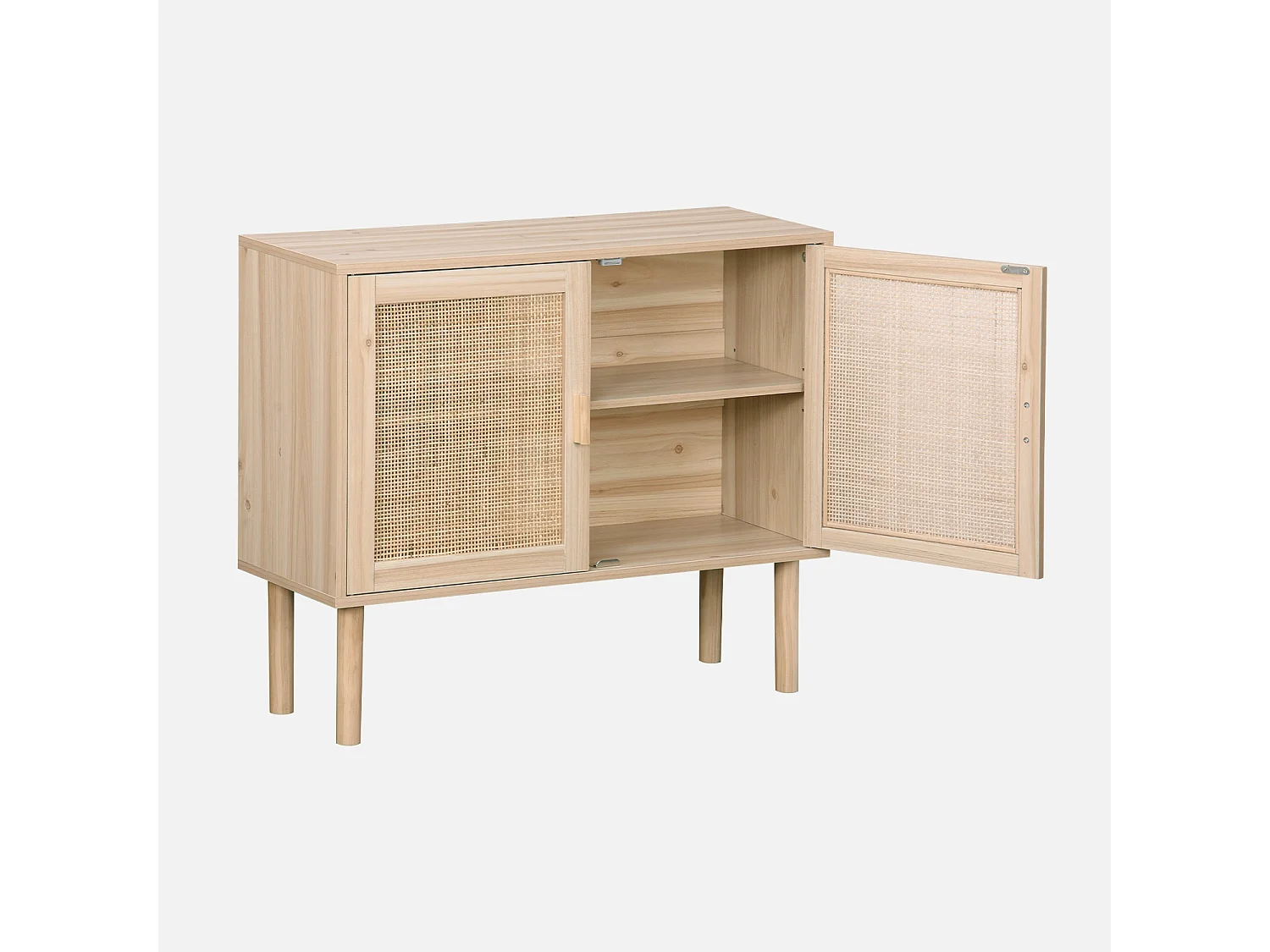 Credenza effetto canna e legno a 2 ante, 80cm, marrone naturale