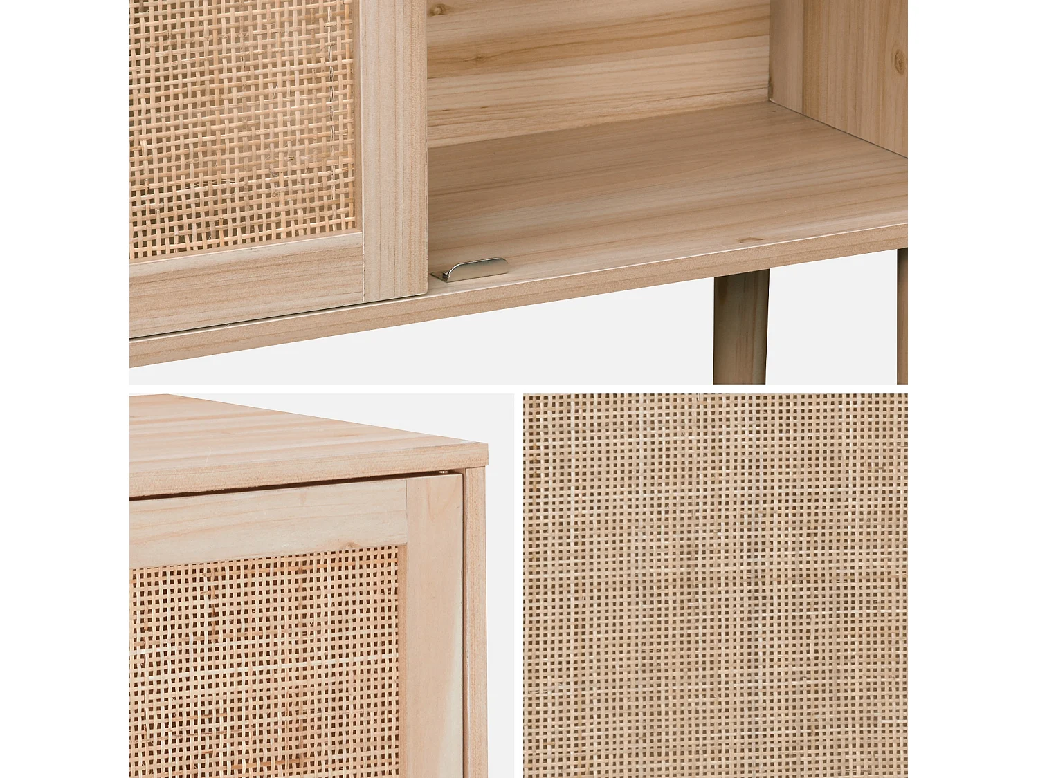 Credenza effetto canna e legno a 2 ante, 80cm, marrone naturale