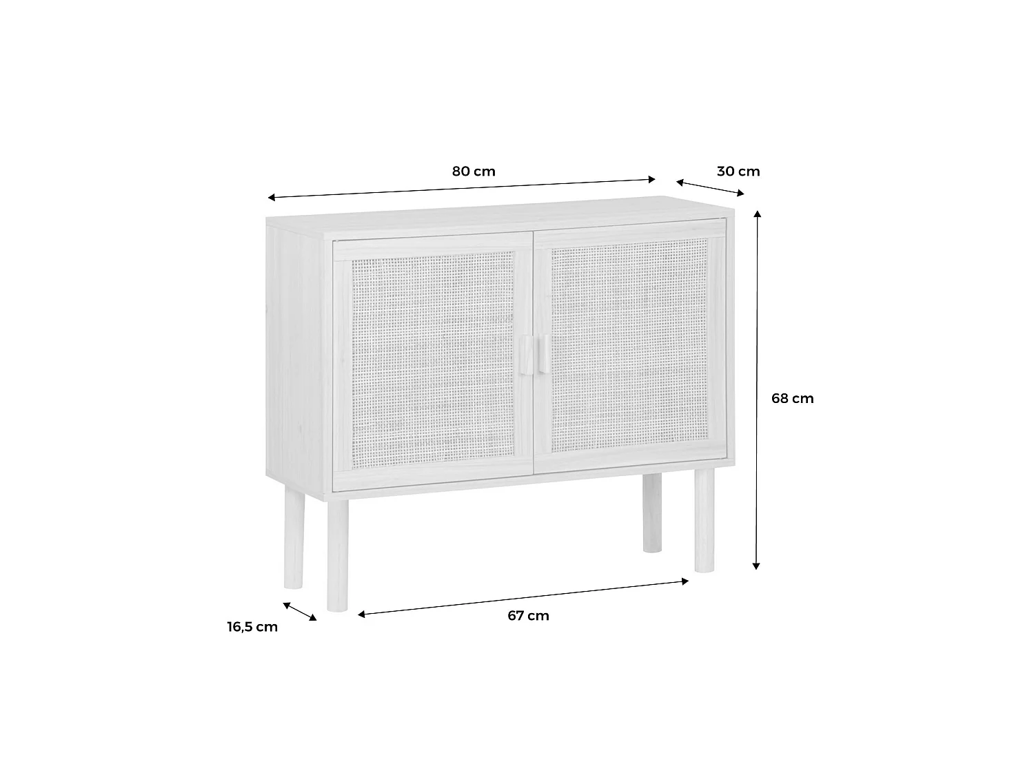 Buffet en décor bois et cannage - Camargue - 2 portes. buffet bas. 80x30x68cm