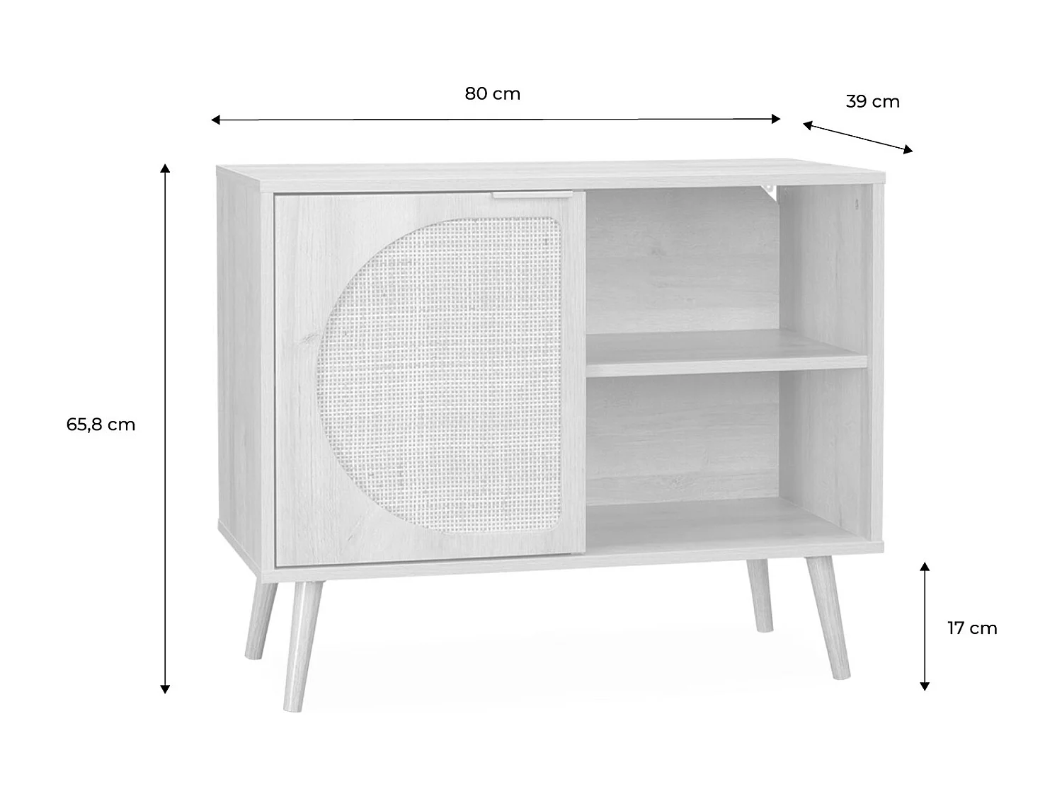 Aparador estilo escandinavo con madera redondeada, 80cm natural