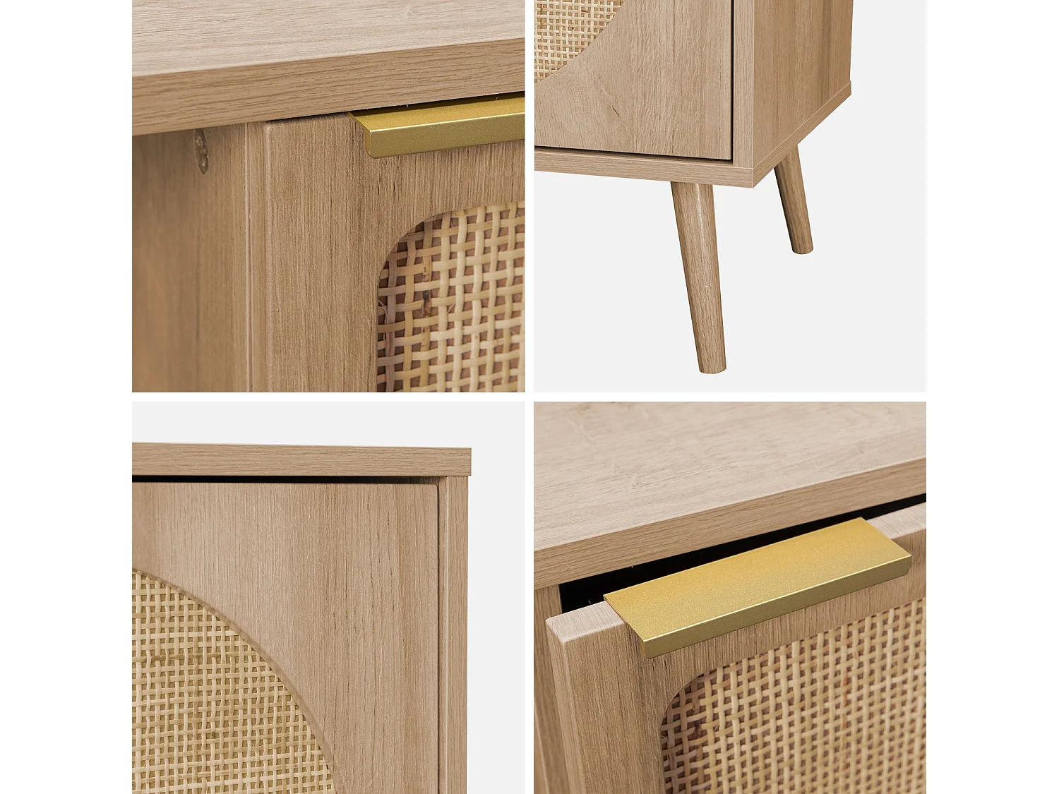 Credenza scandinava con decoro, legno arrotondato, 80cm, marrone