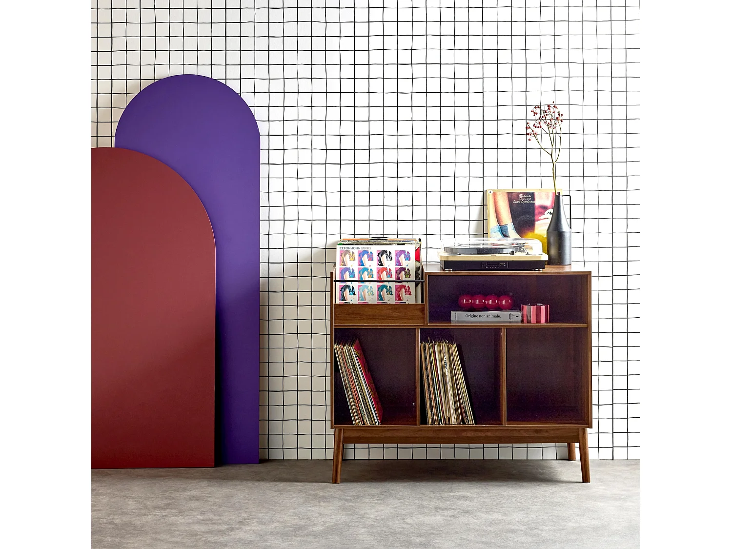 Muebles de vinilo vintage con decoración de madera oscura, 100cm