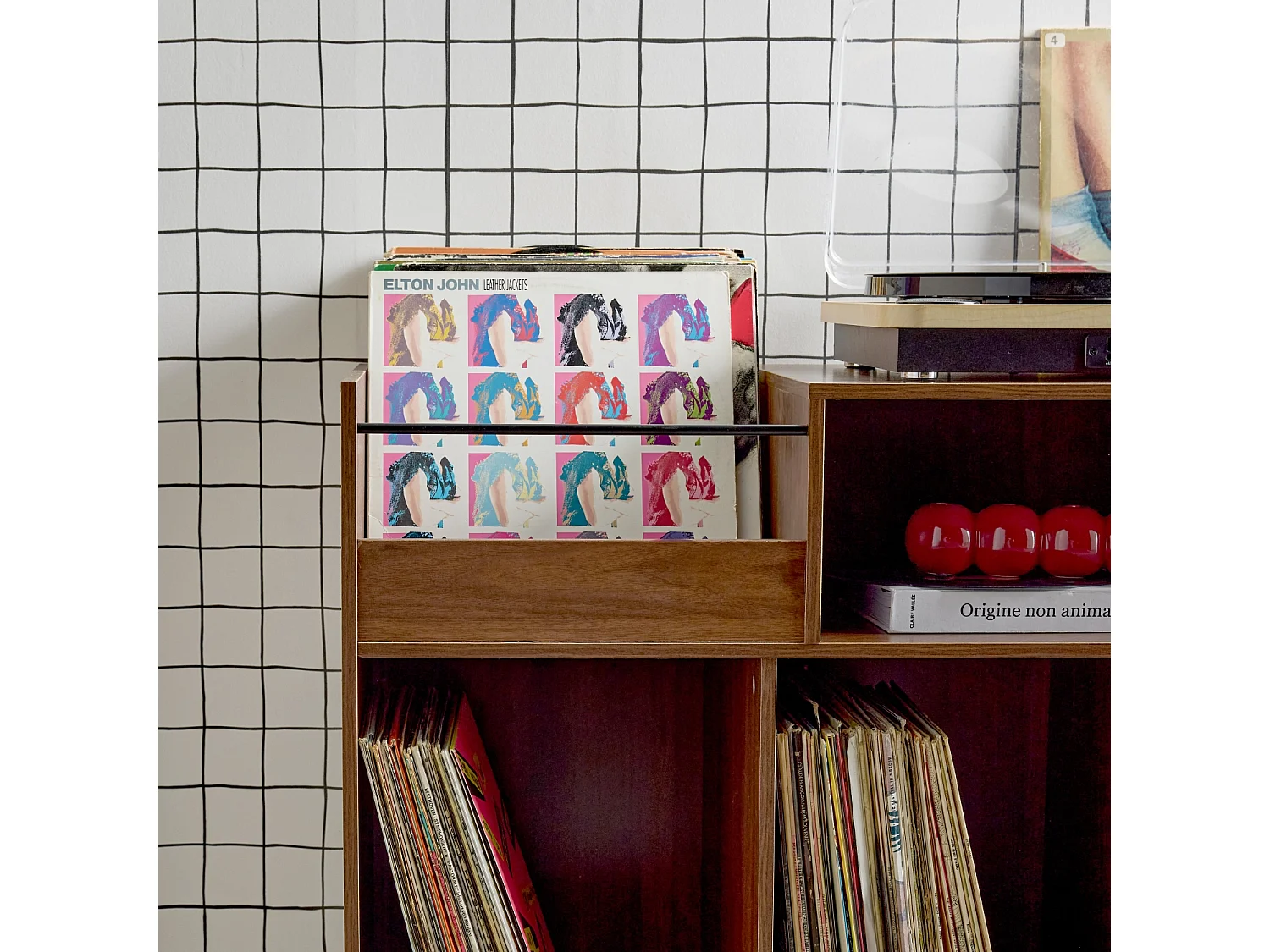 Muebles de vinilo vintage con decoración de madera oscura, 100cm