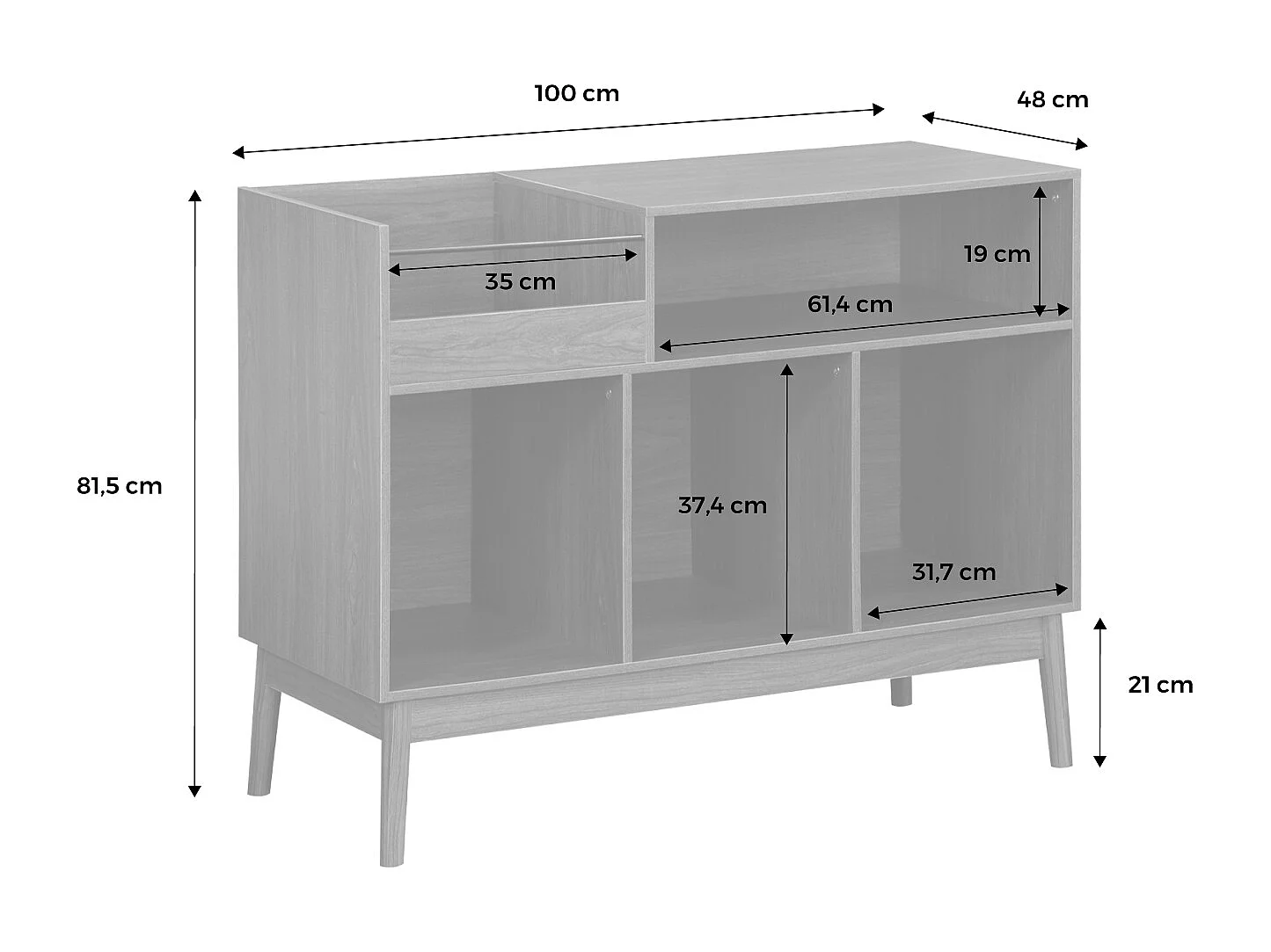 Muebles de vinilo vintage con decoración de madera oscura, 100cm