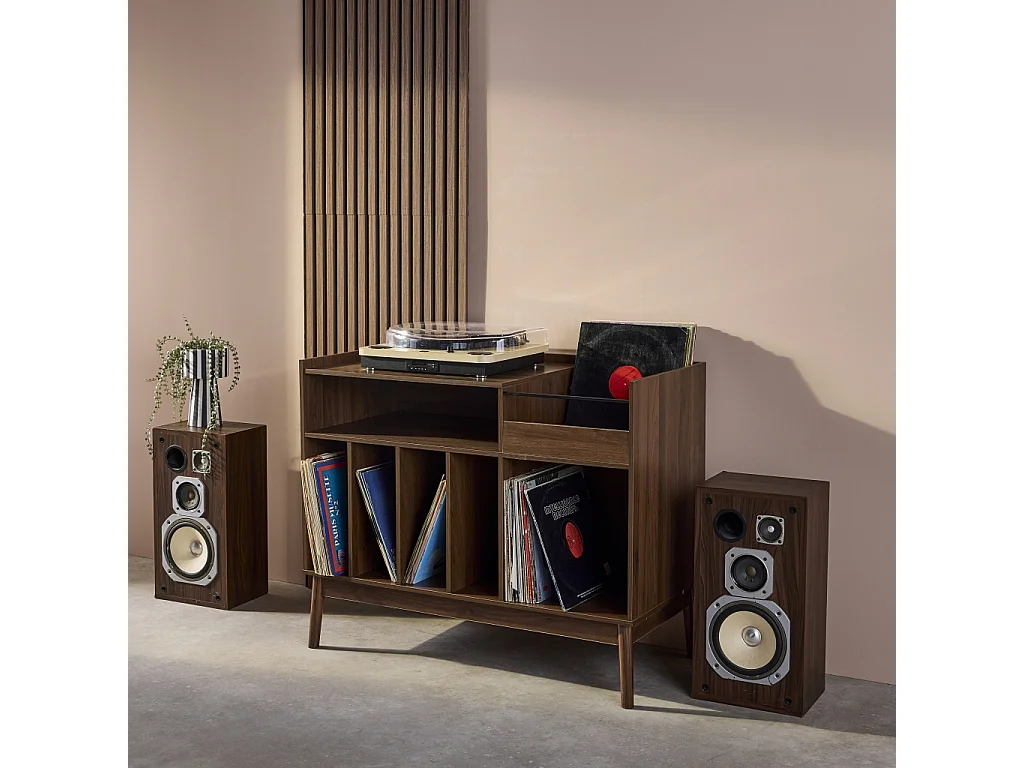 Meuble vinyle vintage effet bois. Népal. L 100 x l 48 x H 81.5cm