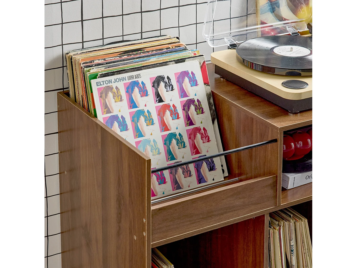 Muebles de vinilo vintage con decoración de madera oscura, 100cm