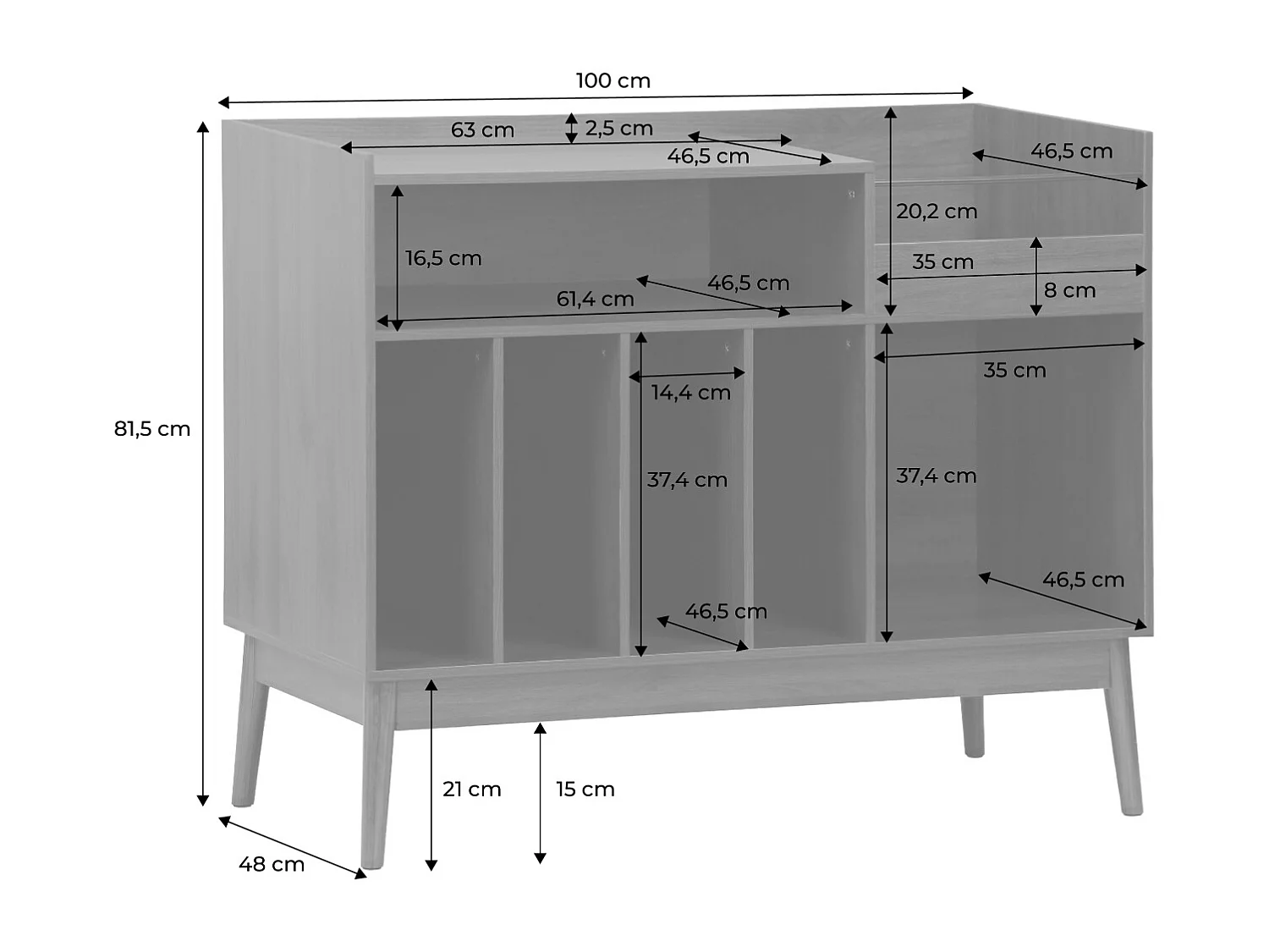 Muebles de vinilo vintage con decoración de madera oscura, 100cm