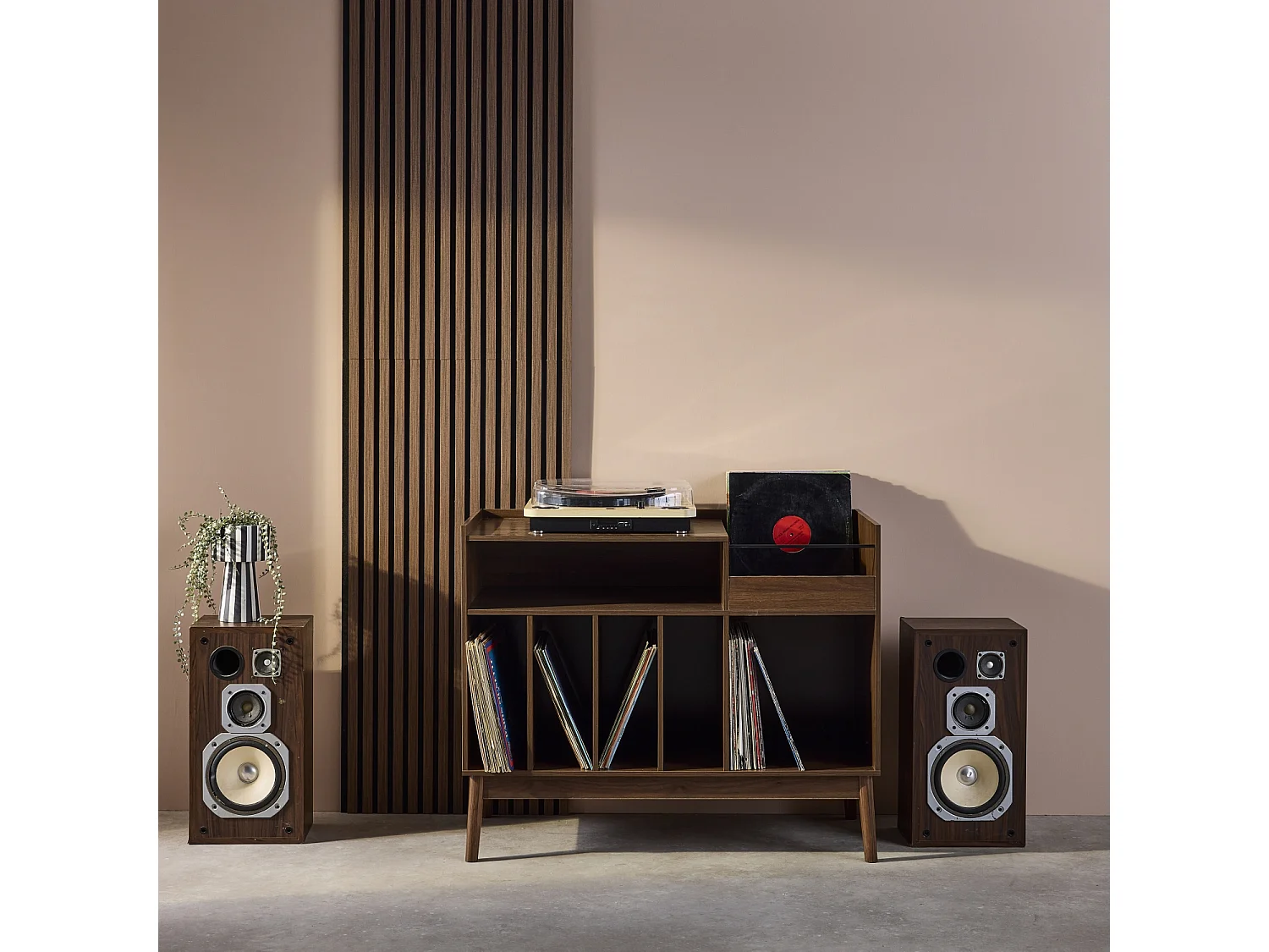 Mobili vintage per vinili effetto legno, marrone scuro