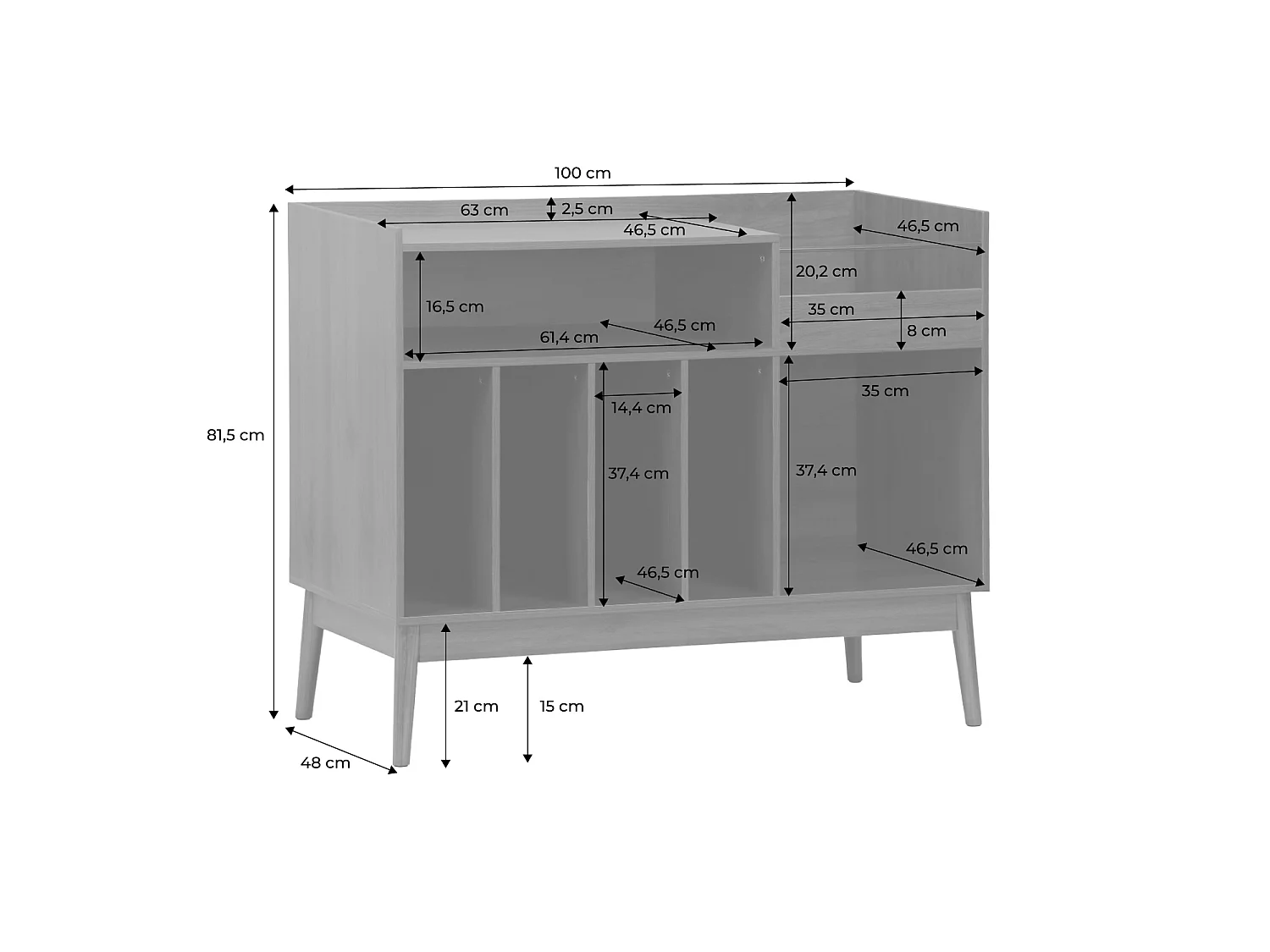 Mobili vintage per vinili effetto legno Marrone scuro - 100x48x81.5 cm