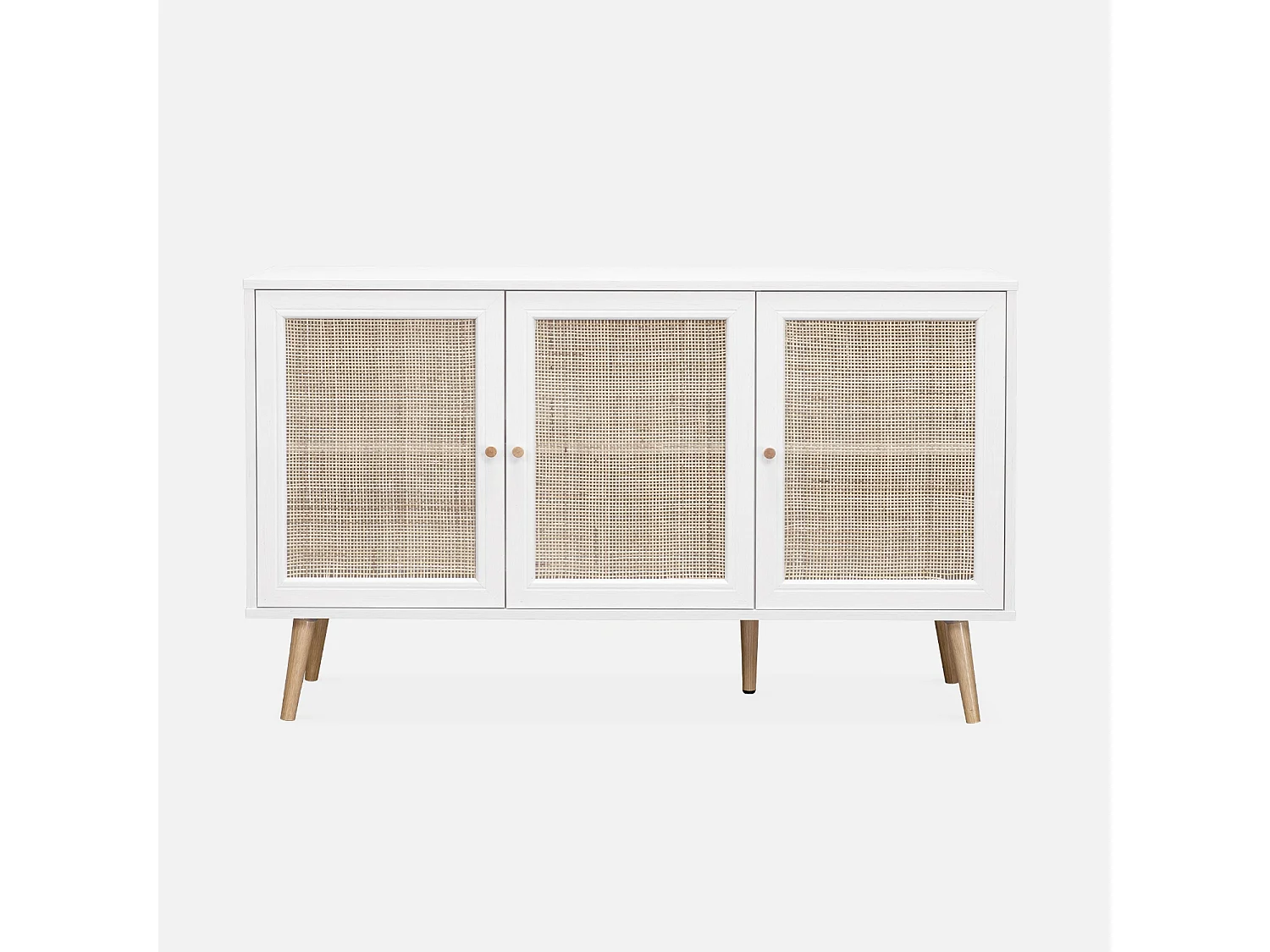 Aparador de caña con 3 puertas, 120cm blanco roto