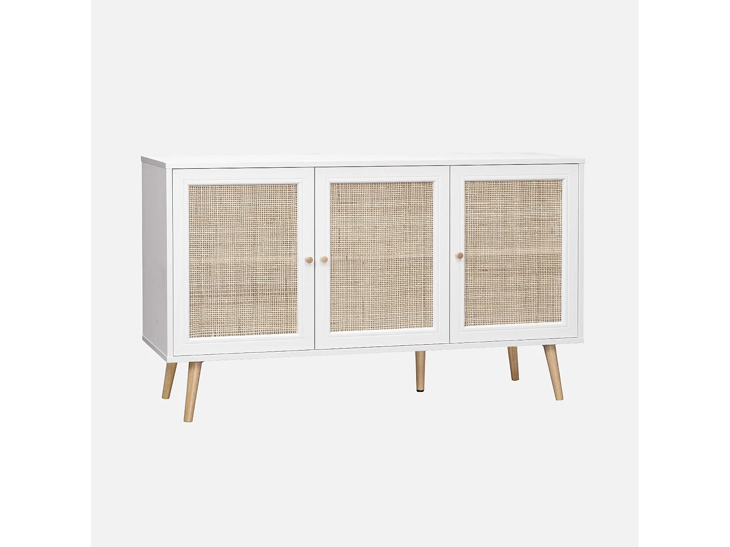 Credenza 3 ante in cannage, 120 cm, bianco sporco
