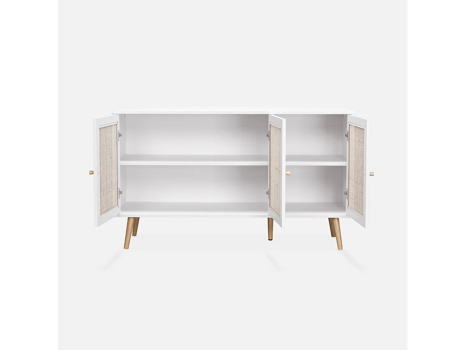 Credenza 3 ante in cannage, 120 cm, bianco sporco