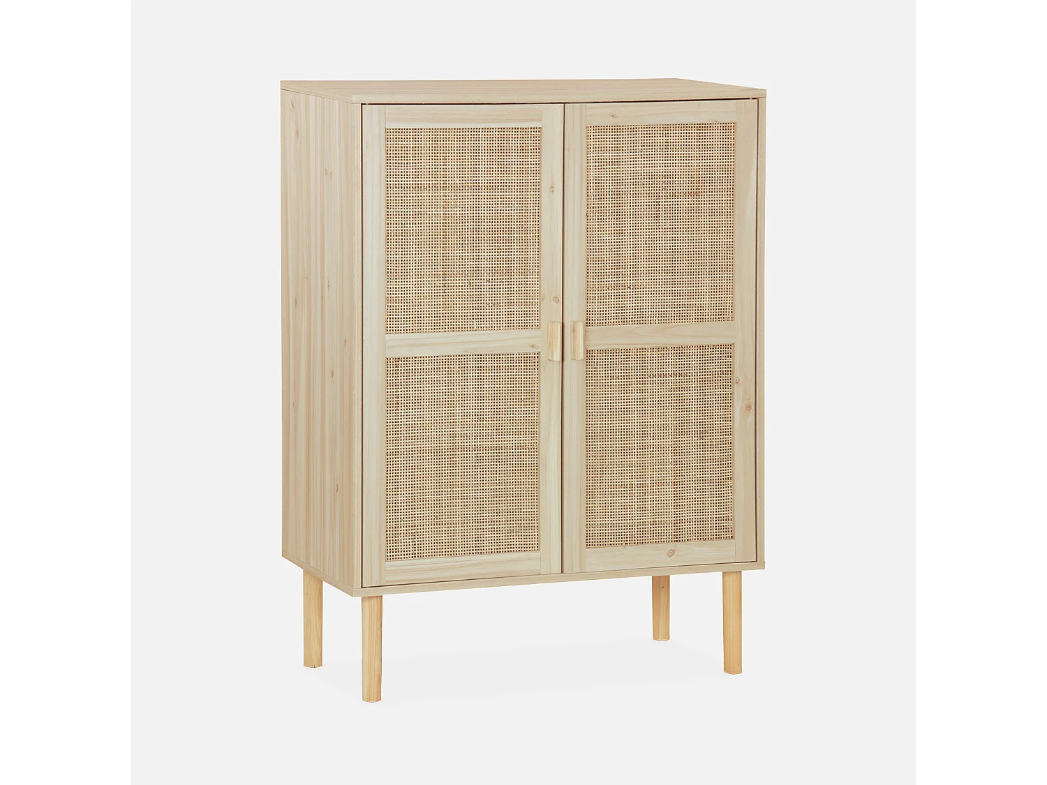 Aparador de efecto caña y madera con 2 puertas, 80cm natural