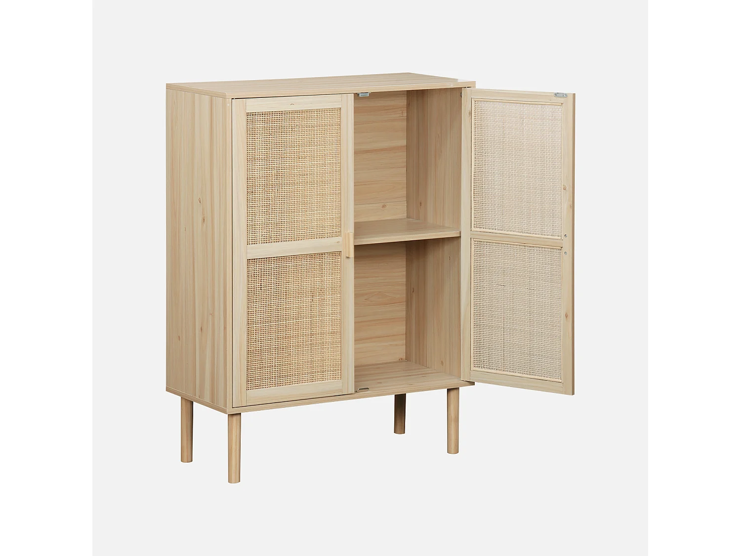Aparador de efecto caña y madera con 2 puertas, 80cm natural