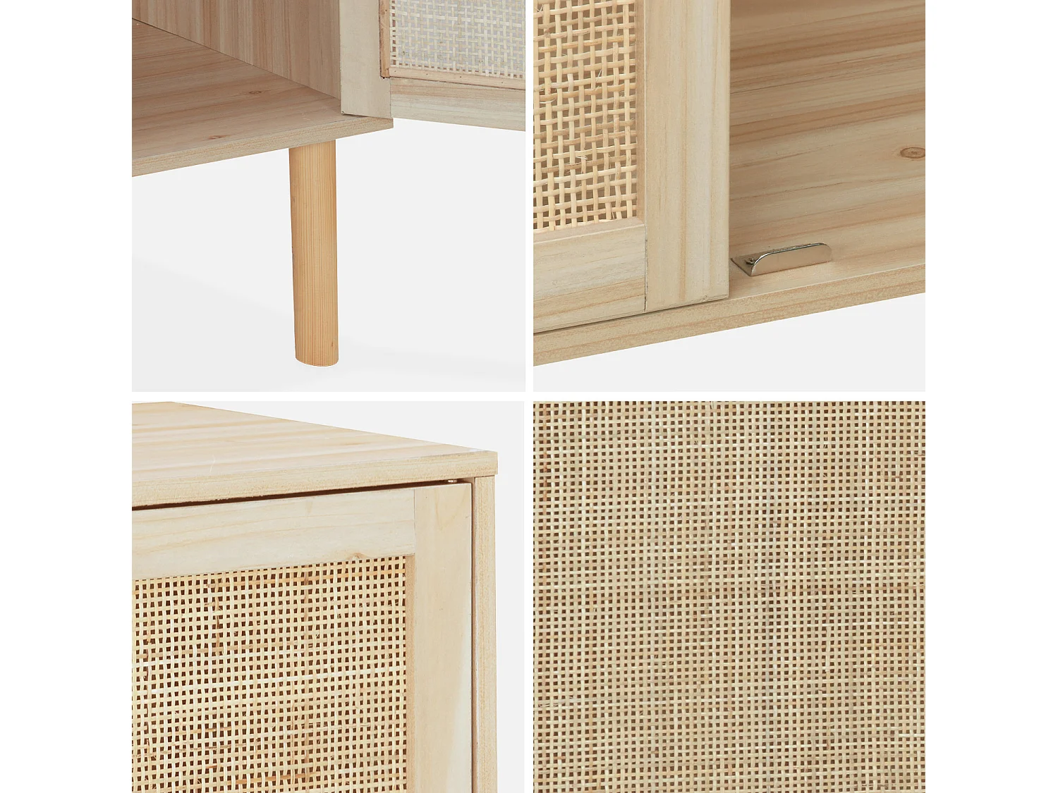 Aparador de efecto caña y madera con 2 puertas, 80cm natural