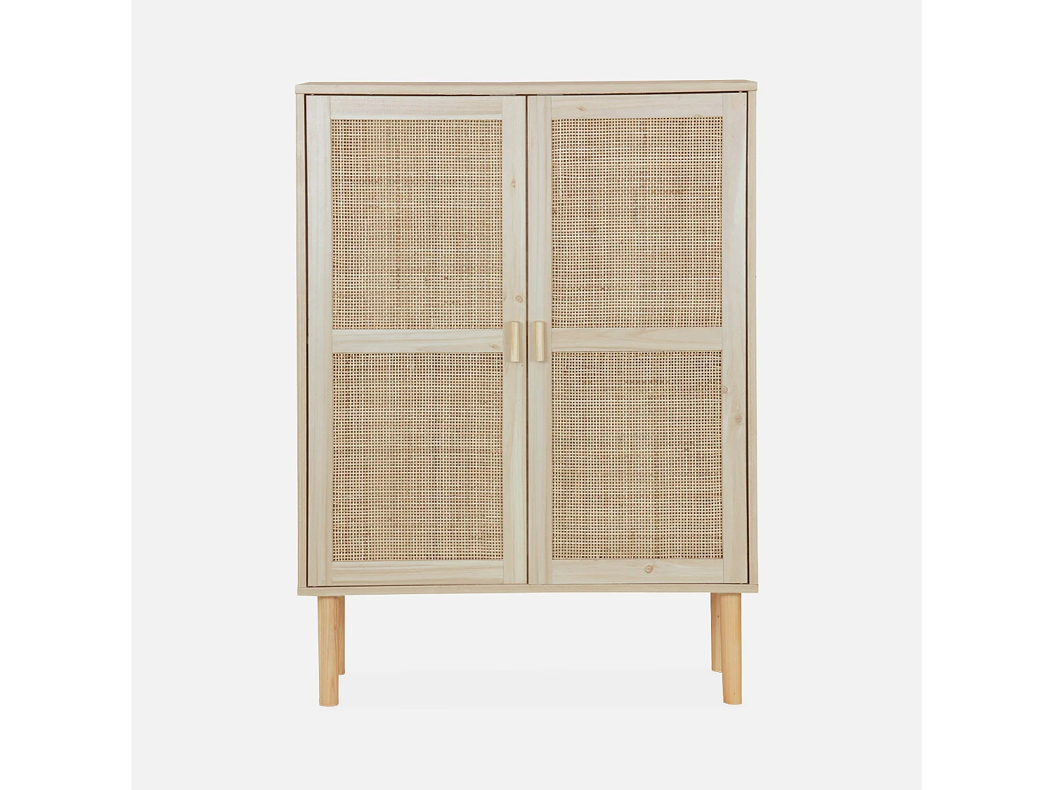 Aparador de efecto caña y madera con 2 puertas, 80cm natural