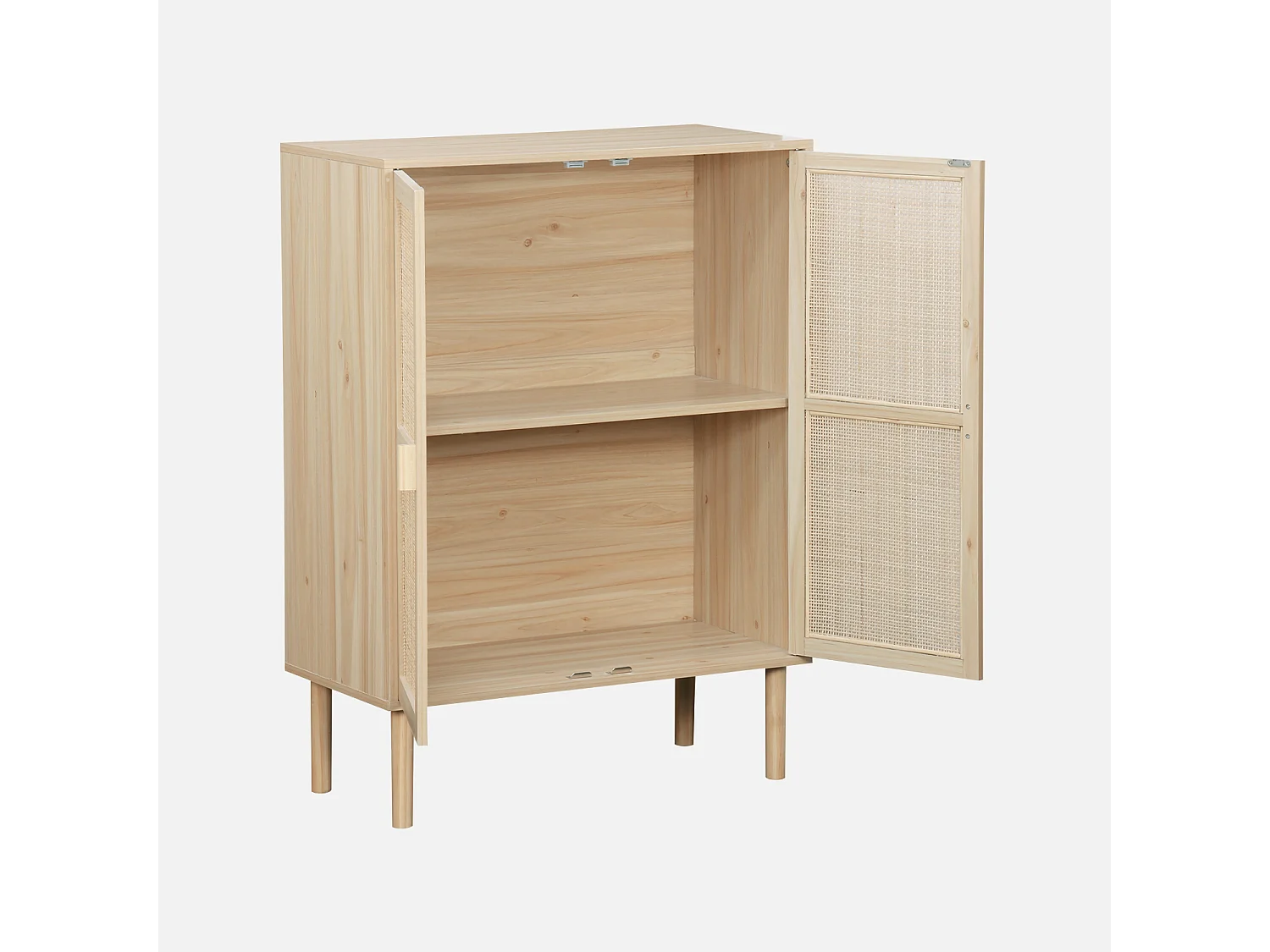 Aparador de efecto caña y madera con 2 puertas, 80cm natural