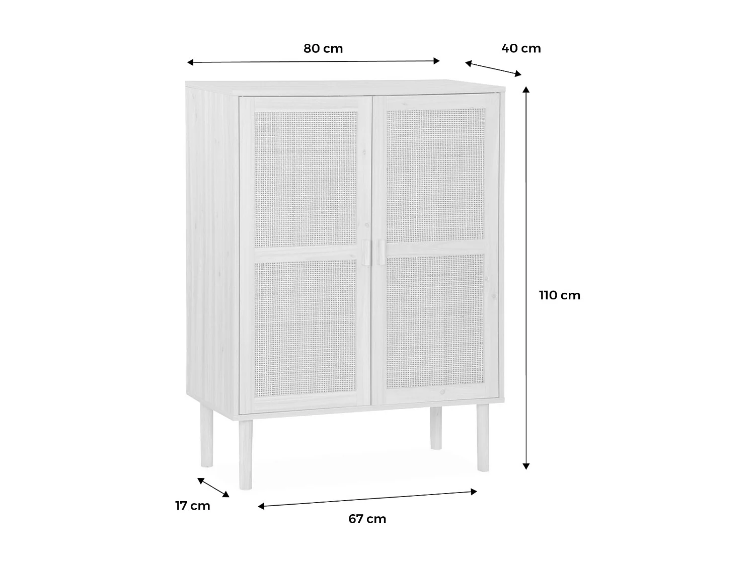 Aparador de efecto caña y madera con 2 puertas, 80cm natural