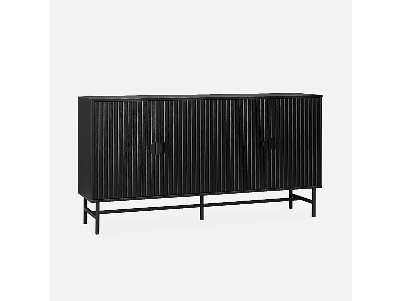 Aparador con efecto madera de 4 puertas, 157.5cm negro