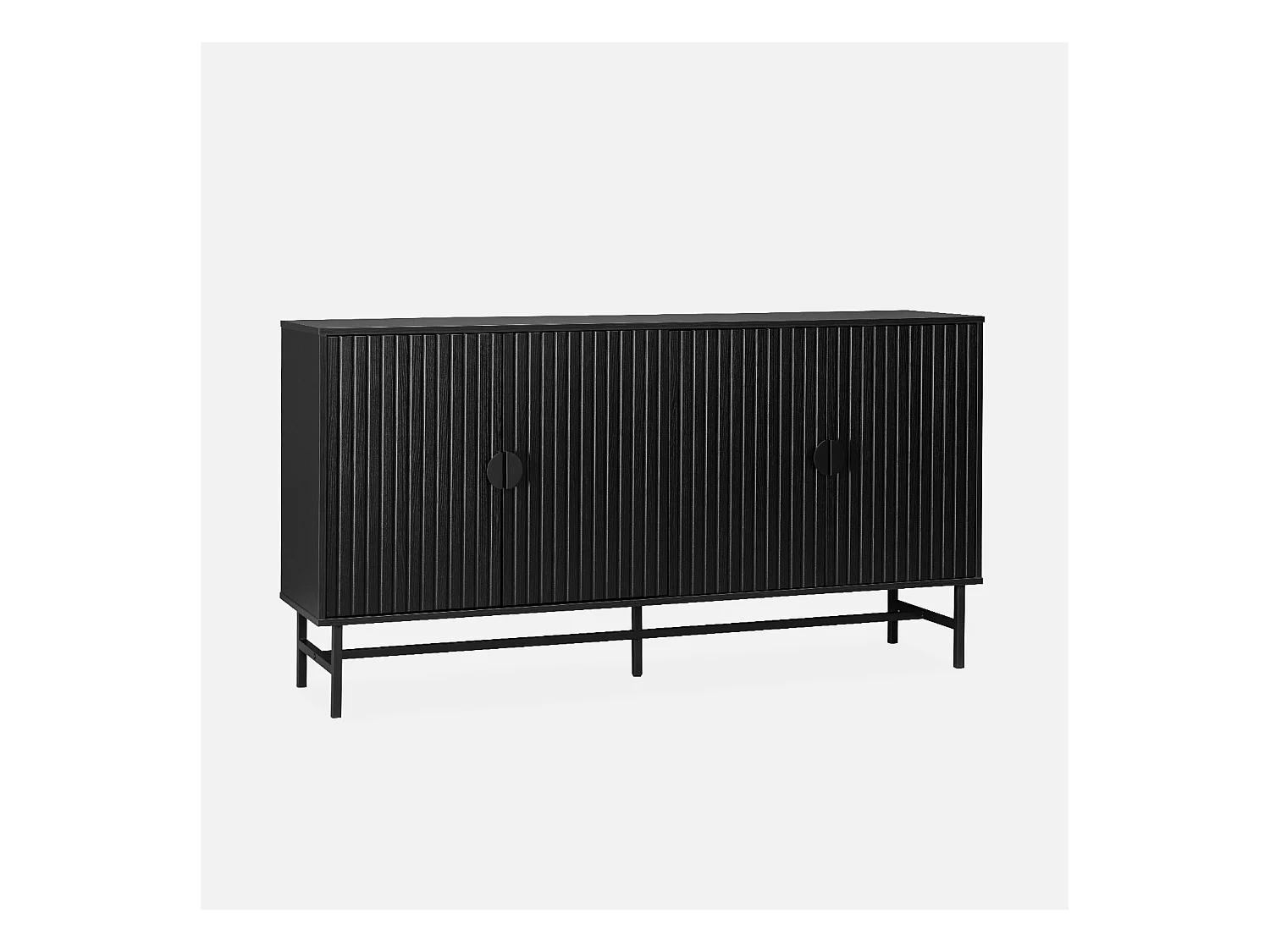 Buffet de rangement noir. Bazalt. quatre portes. deux étagères. buffet haut. vaisselier. L 157.5 x l 39 x H 83cm