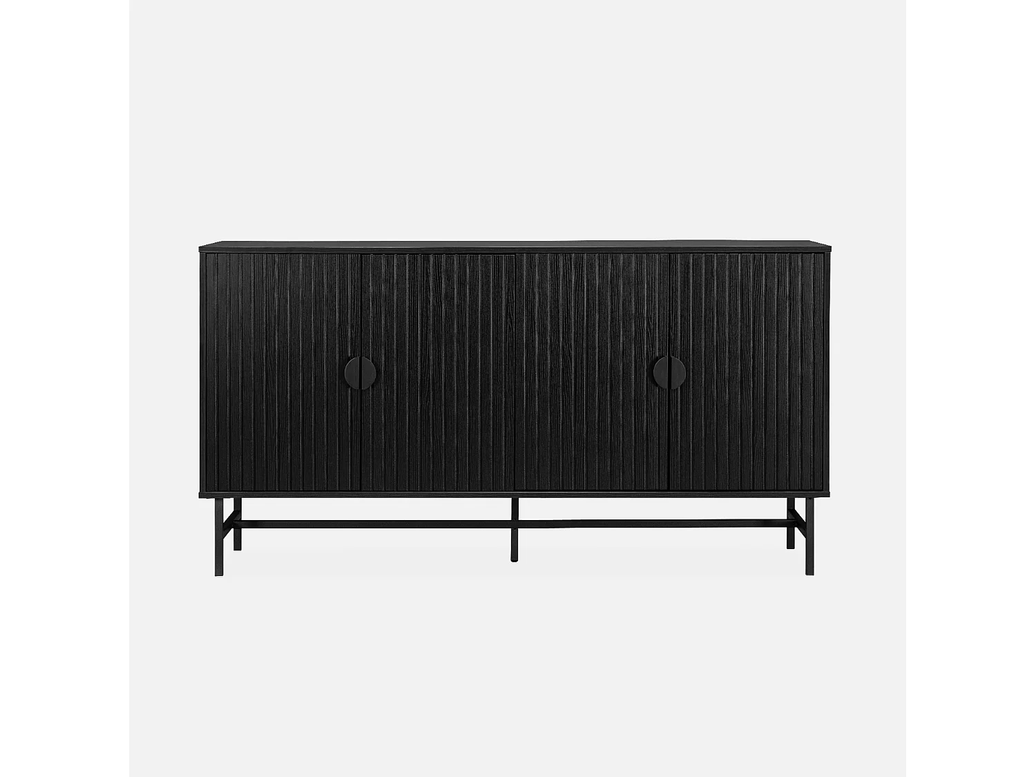 Credenza a 4 ante scanalata effetto legno, 157.5cm, nero
