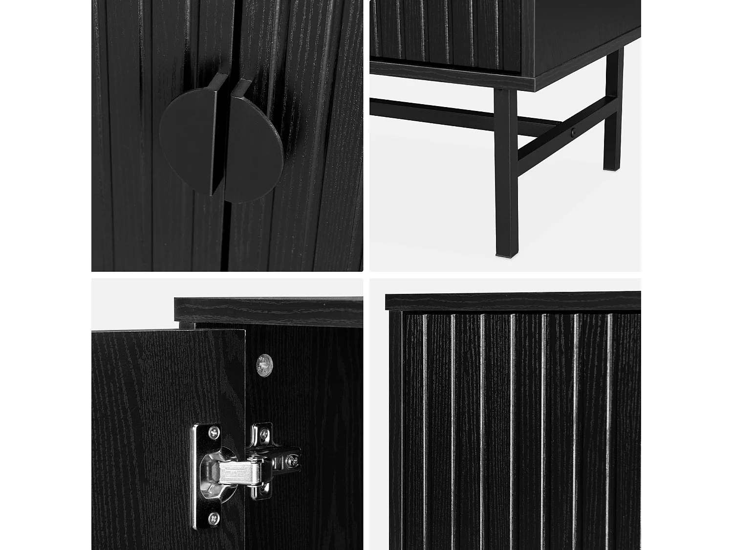 Credenza a 4 ante scanalata effetto legno, 157.5cm, nero