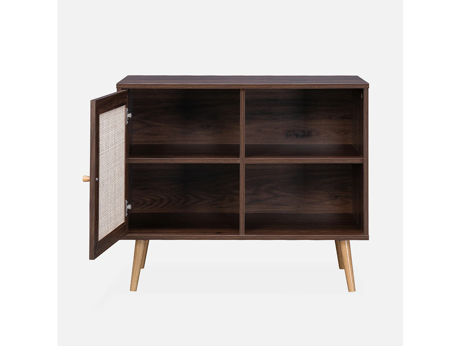 Credenza in cannage, 1 anta, 80cm, marrone scuro naturale