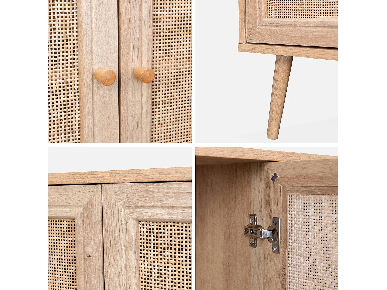 Aparador de caña con 3 puertas, 120cm natural