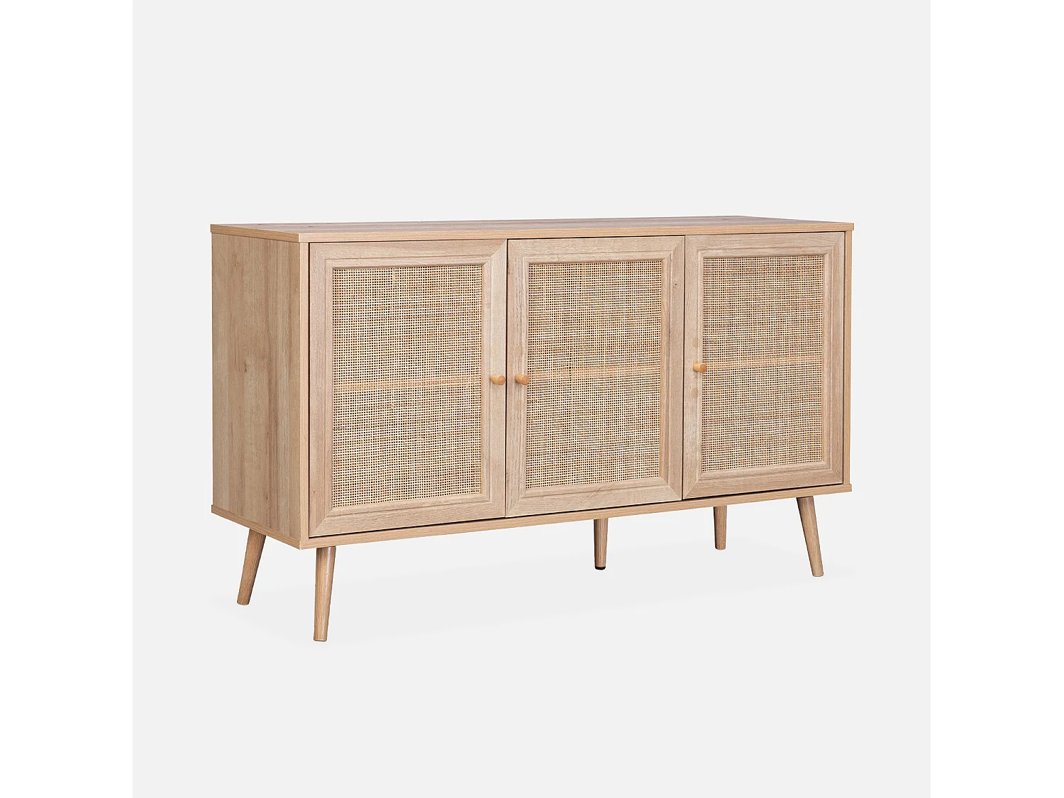Credenza 3 ante in cannage, 120 cm, marrone naturale
