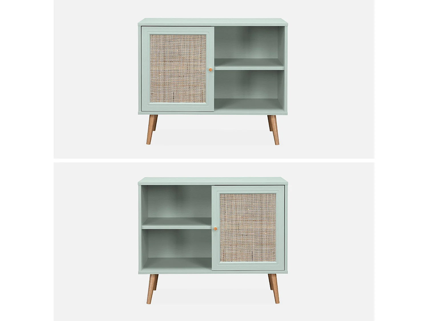 Aparador estilo escandinavo con 1 puerta de caña, 80cm verde celadón