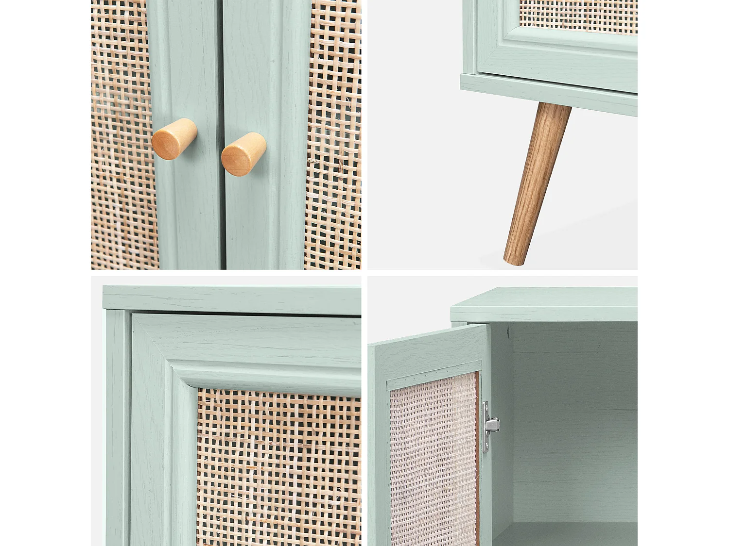 Aparador estilo escandinavo con 1 puerta de caña, 80cm verde celadón