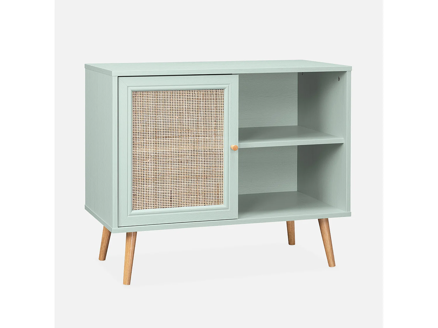 Credenza in cannage, 1 anta, 80cm, verde celadon