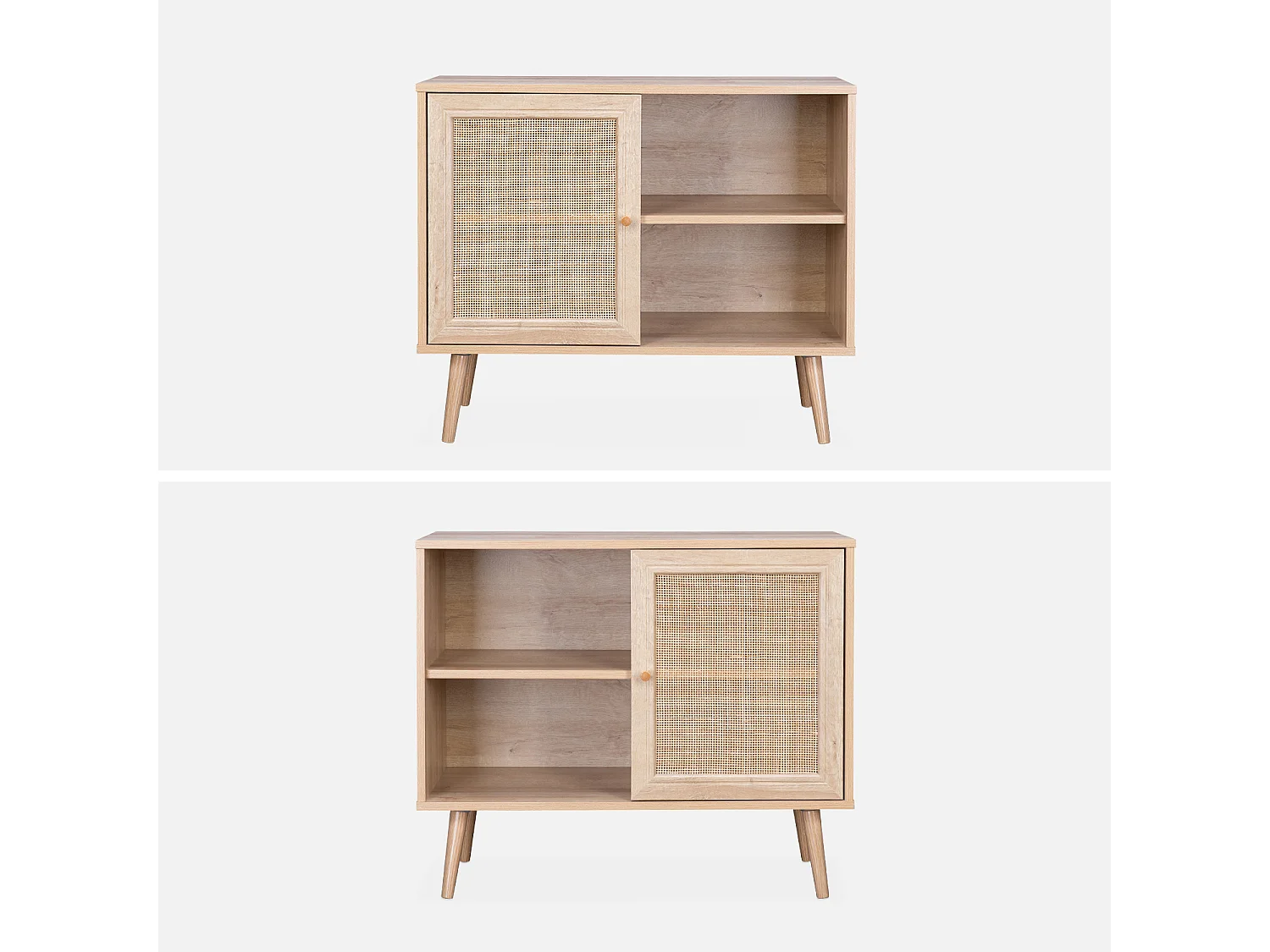 Aparador estilo escandinavo con 1 puerta de caña, 80cm natural