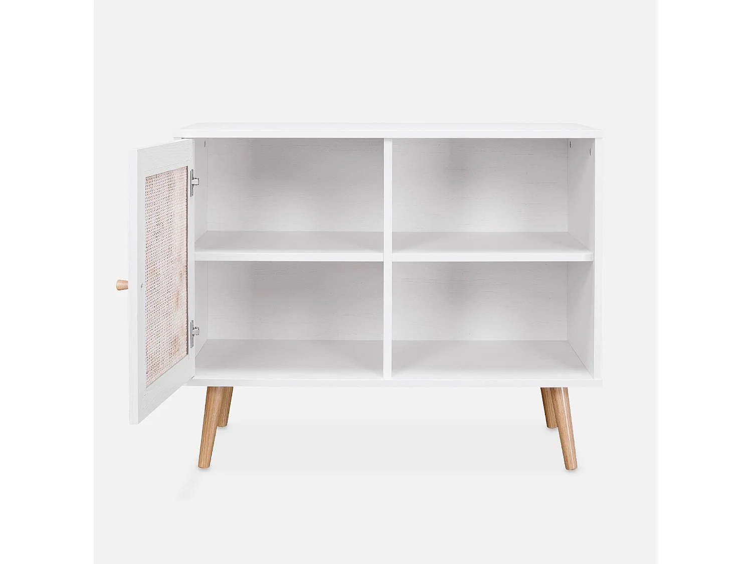 Aparador estilo escandinavo con 1 puerta de caña, 80cm blanco roto