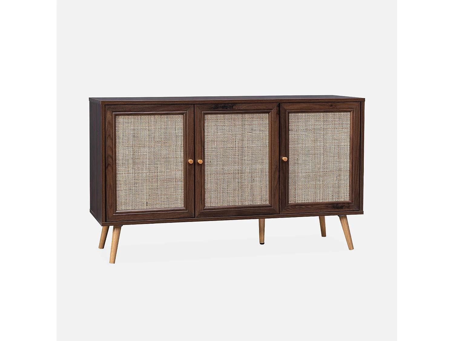 Credenza in cannage 3 ante, 120cm, marrone scuro naturale