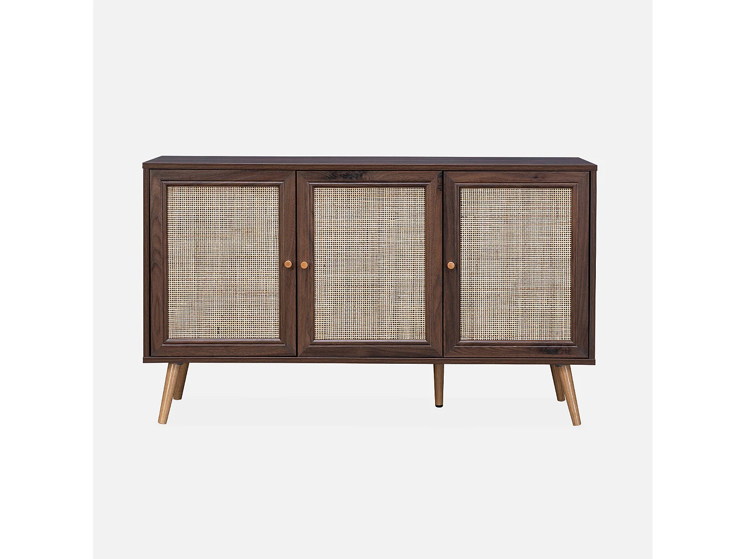 Credenza in cannage 3 ante, 120cm, marrone scuro naturale