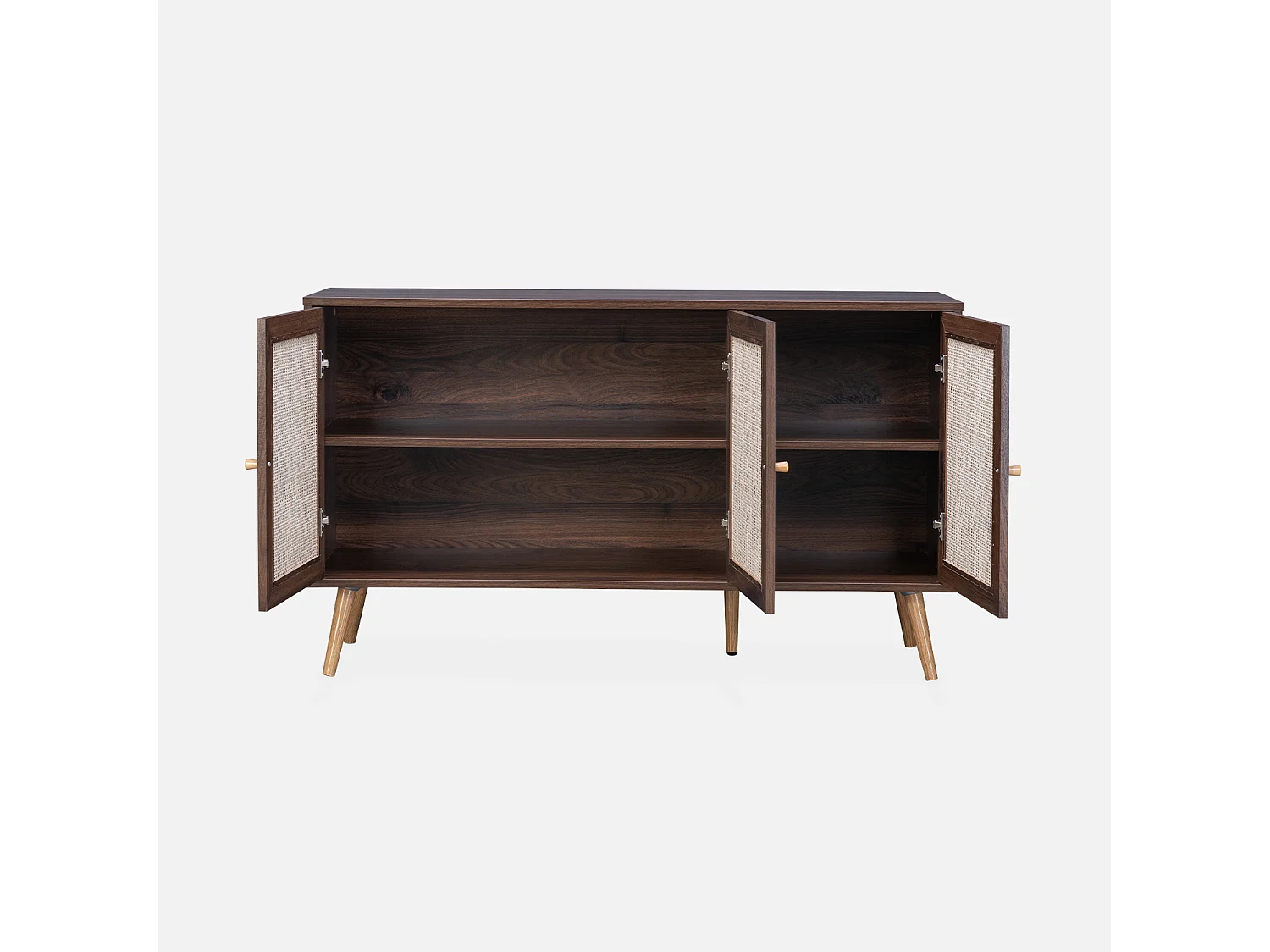 Credenza 3 ante in cannage, 120 cm, marrone scuro