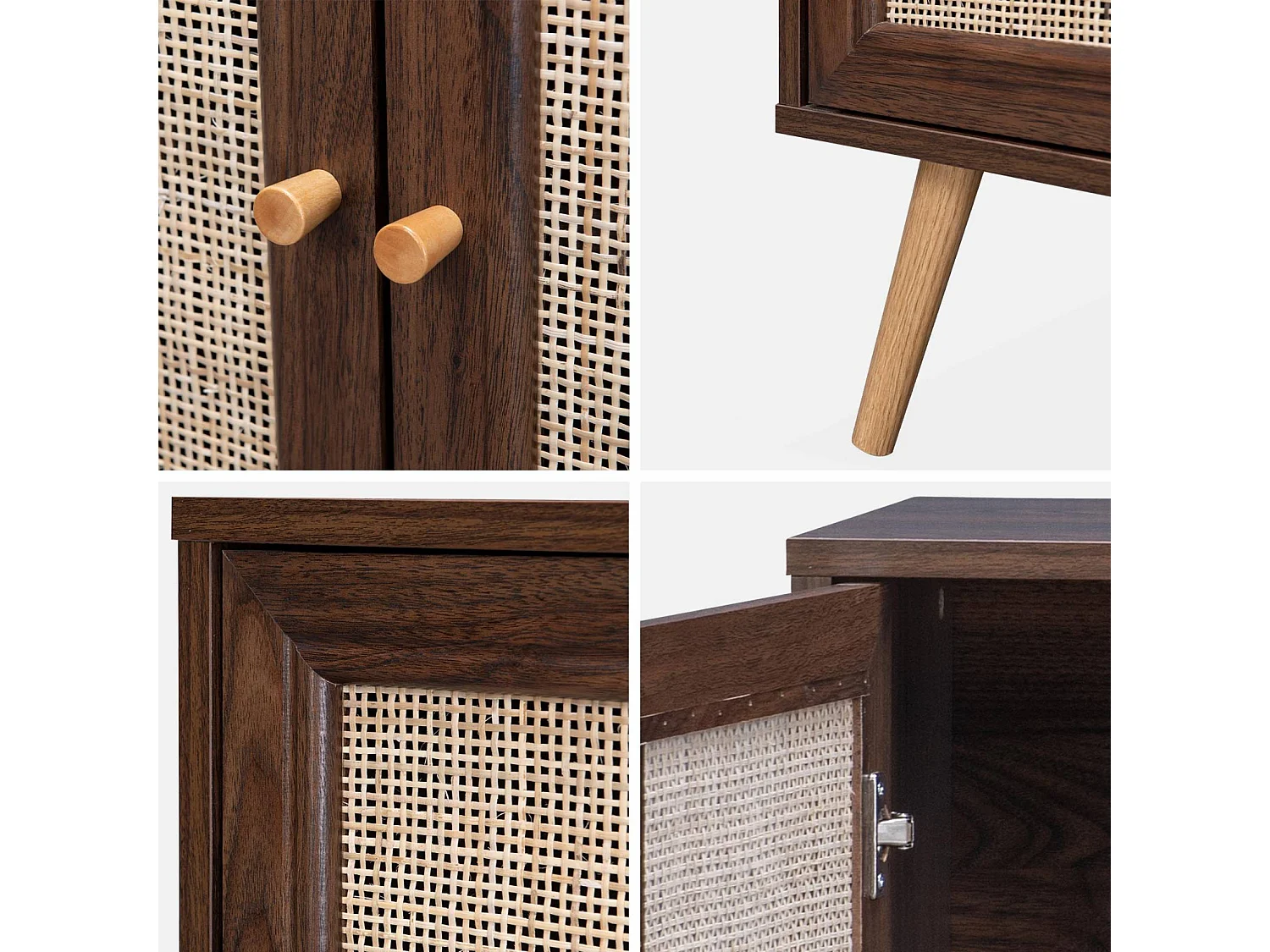 Buffet de rangement en cannage 120x39x70cm  - Bohème - 2 niveaux. 3 portes. pieds scandinaves. buffet bas