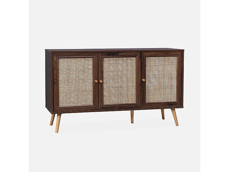 Credenza in cannage 3 ante, 120cm, marrone scuro