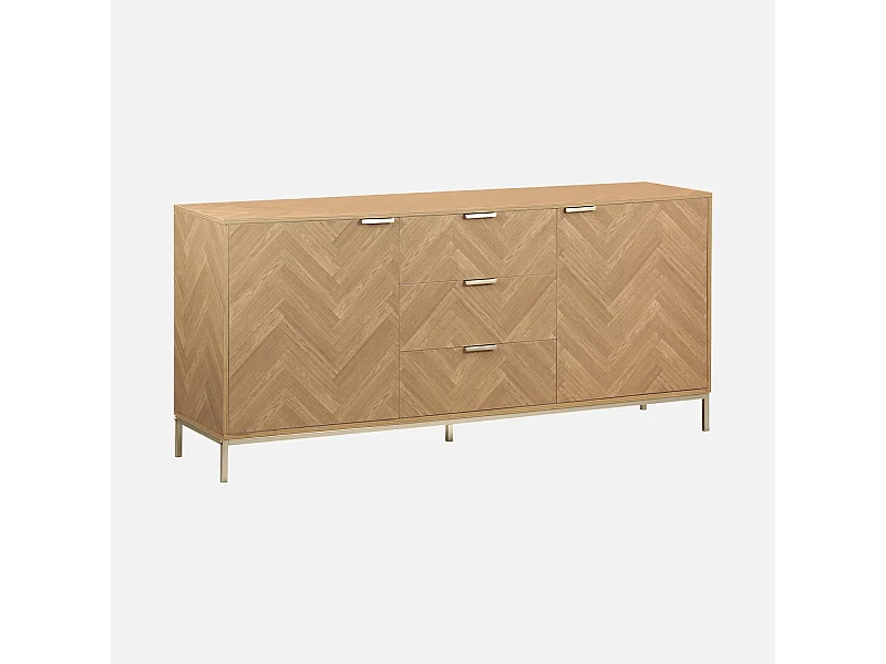 Credenza effetto spina di pesce a 2 ante, 160cm, marrone naturale