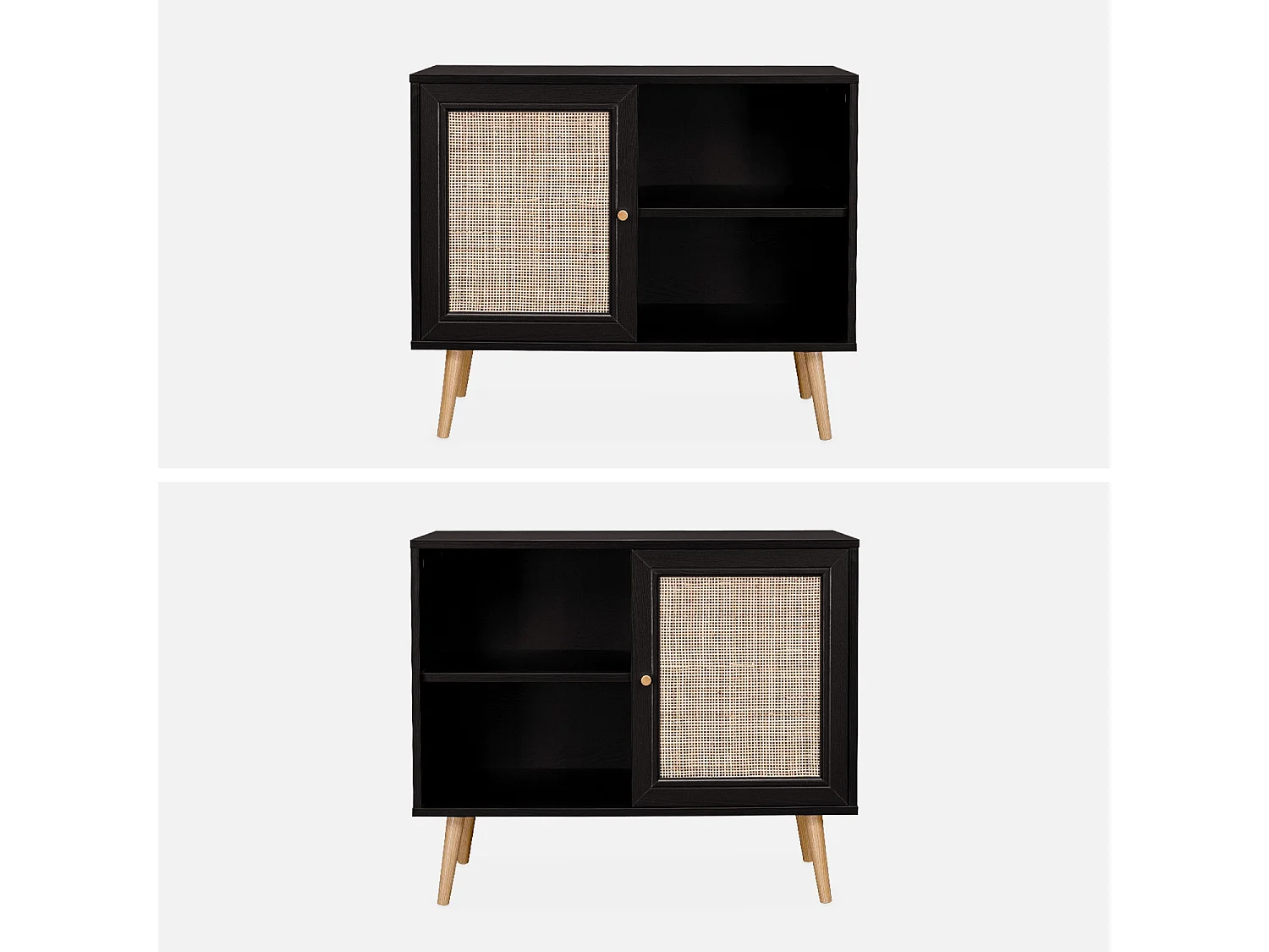 Credenza in cannage, 1 anta, 80cm, nero