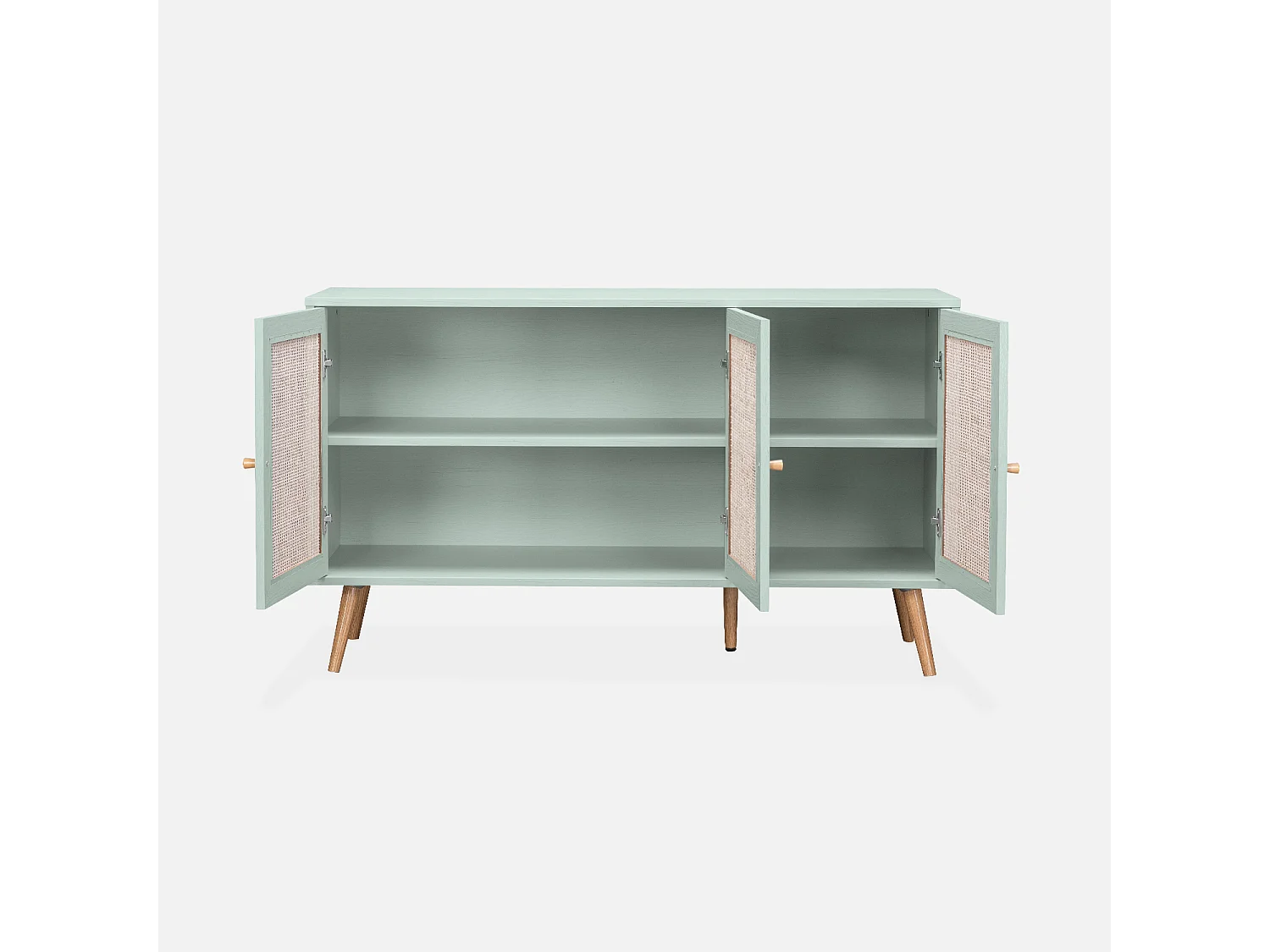 Credenza 3 ante in cannage, 120 cm, verde celadon