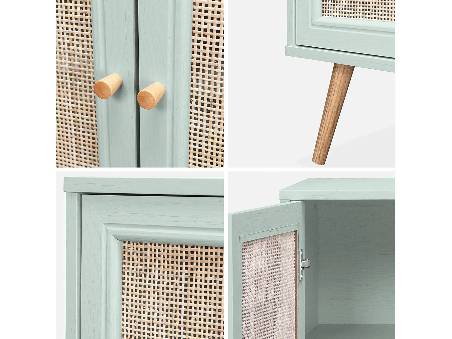 Buffet de rangement en cannage 120x39x70cm  - Bohème - 2 niveaux. 3 portes. pieds scandinaves. buffet bas