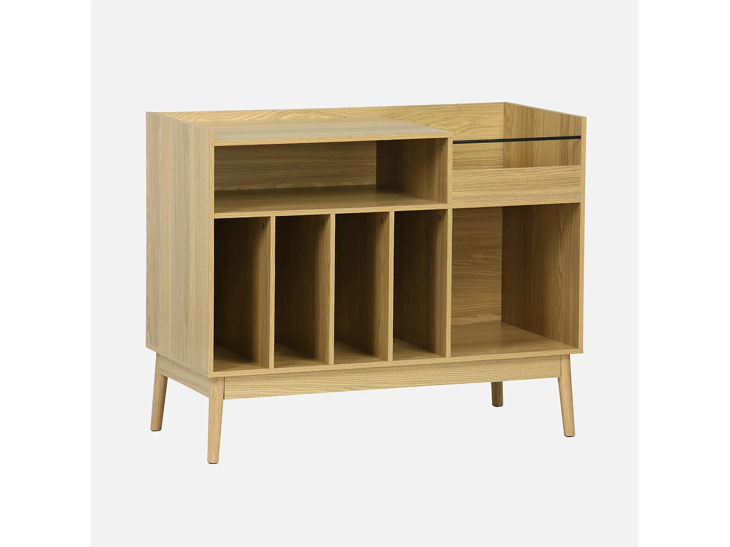 Mueble vinilo vintage con decoración madera, 100cm natural